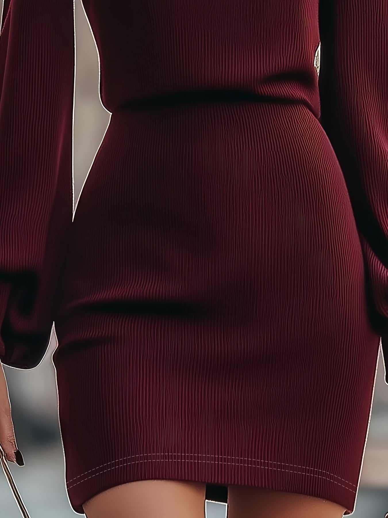 Burgundy High-Neck A-Line Dress