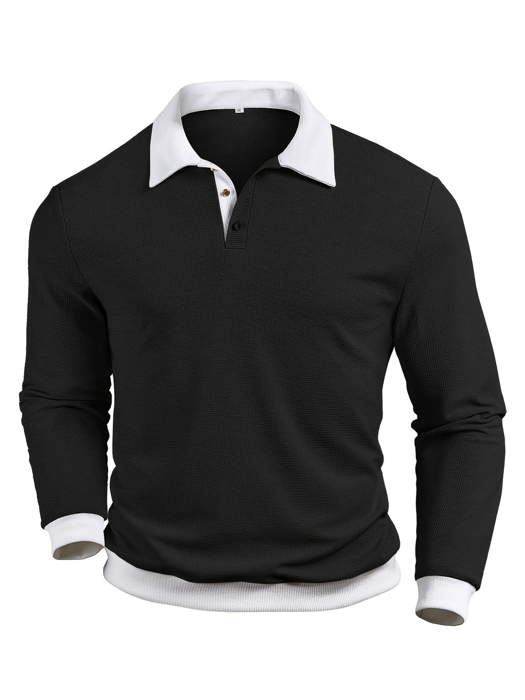 WL Boutique | Men’s Textured Waffle Knit Shirt – Contrast Collar &amp; Cuff Trim