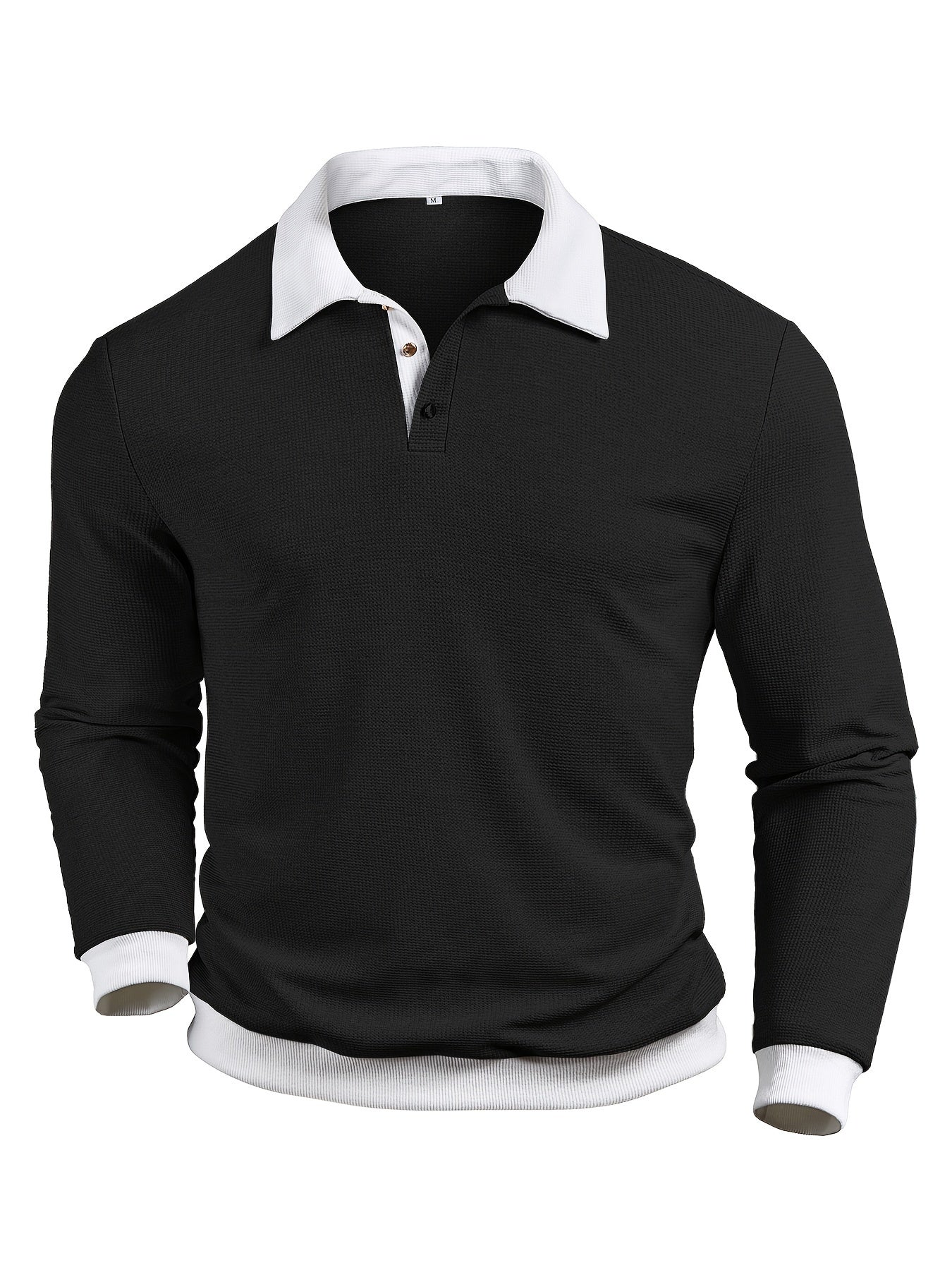 WL Boutique | Men’s Textured Waffle Knit Shirt – Contrast Collar &amp; Cuff Trim