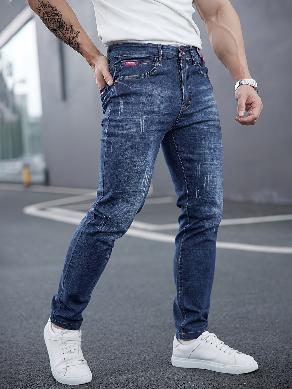 WL Boutique Men | Slim-Fit Light Wash Faux Denim with Embroidered Detail