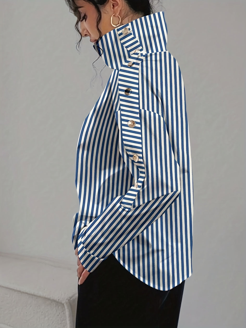 Bruna Aeppli by WL Boutique | Elegant Off-Shoulder High-Neck Blouse with Button Cuffs