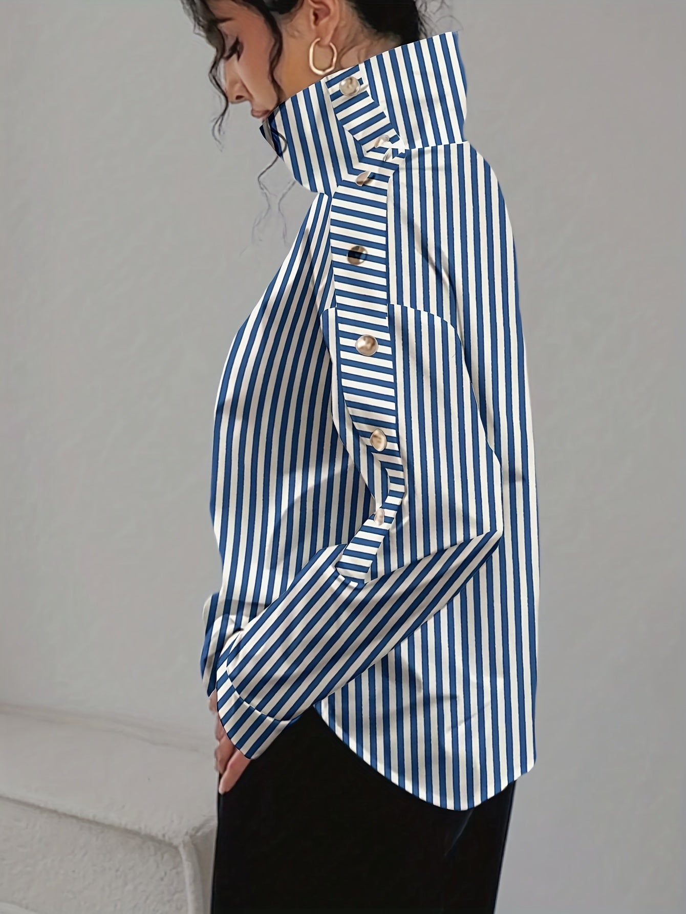 Bruna Aeppli by WL Boutique | Elegant Off-Shoulder High-Neck Blouse with Button Cuffs