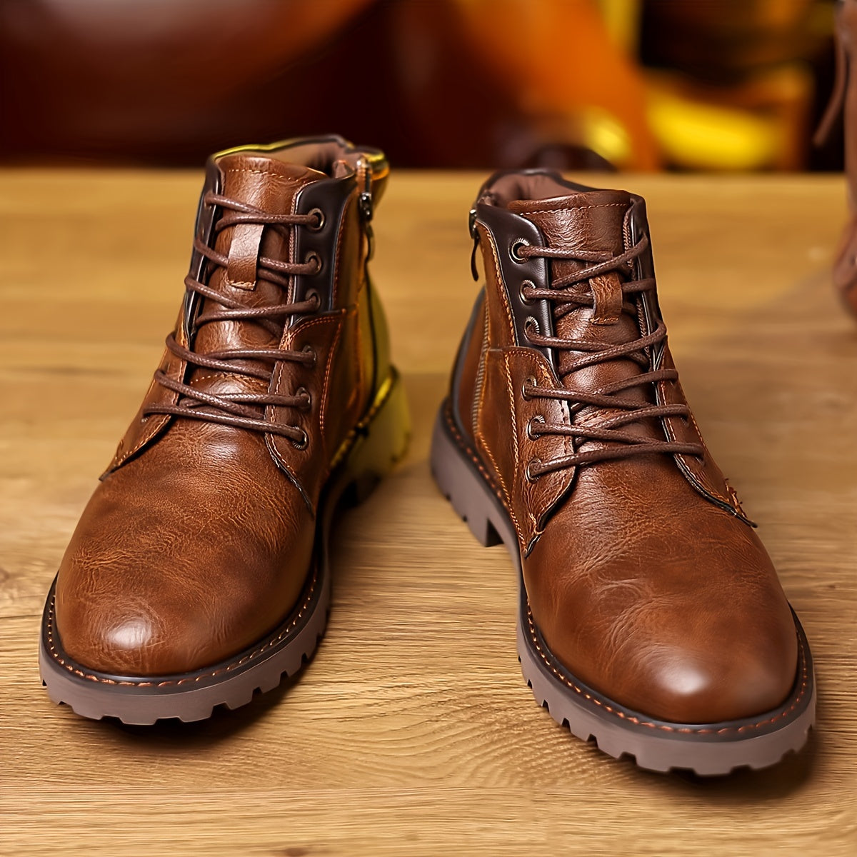 WL Boutique Men | Vintage Lace-Up Boots with Side Zipper