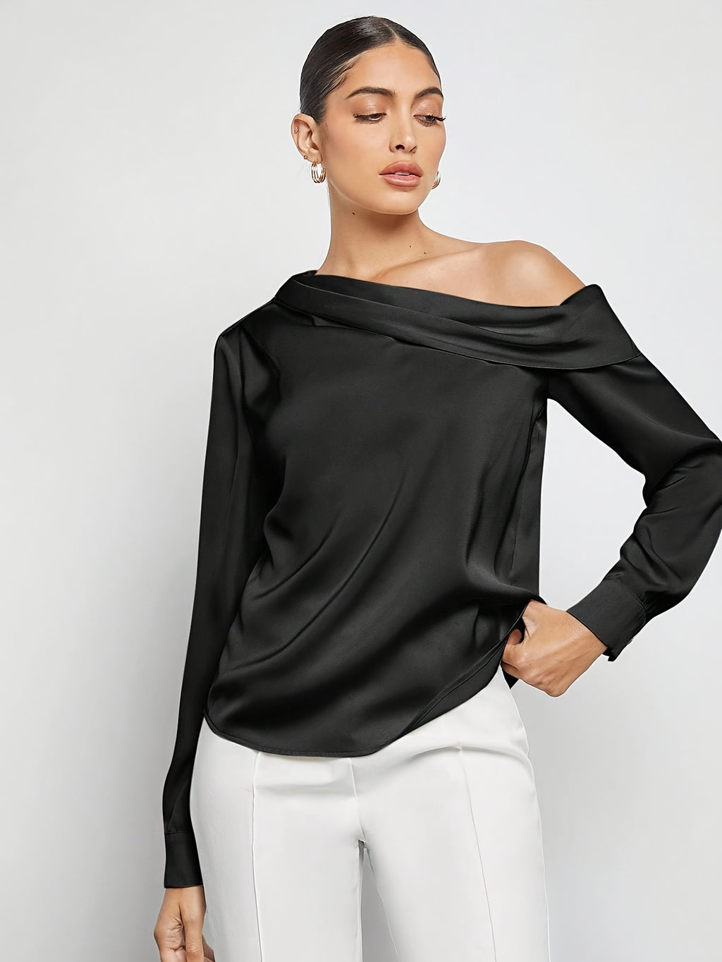 Bruna Aeppli by WL Boutique | Asymmetrical Pleated Satin Shirt – Effortless Urban Elegance