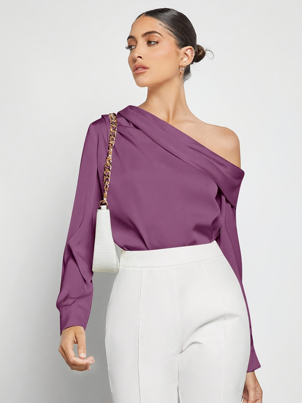 Bruna Aeppli by WL Boutique | Asymmetrical Pleated Satin Shirt – Effortless Urban Elegance