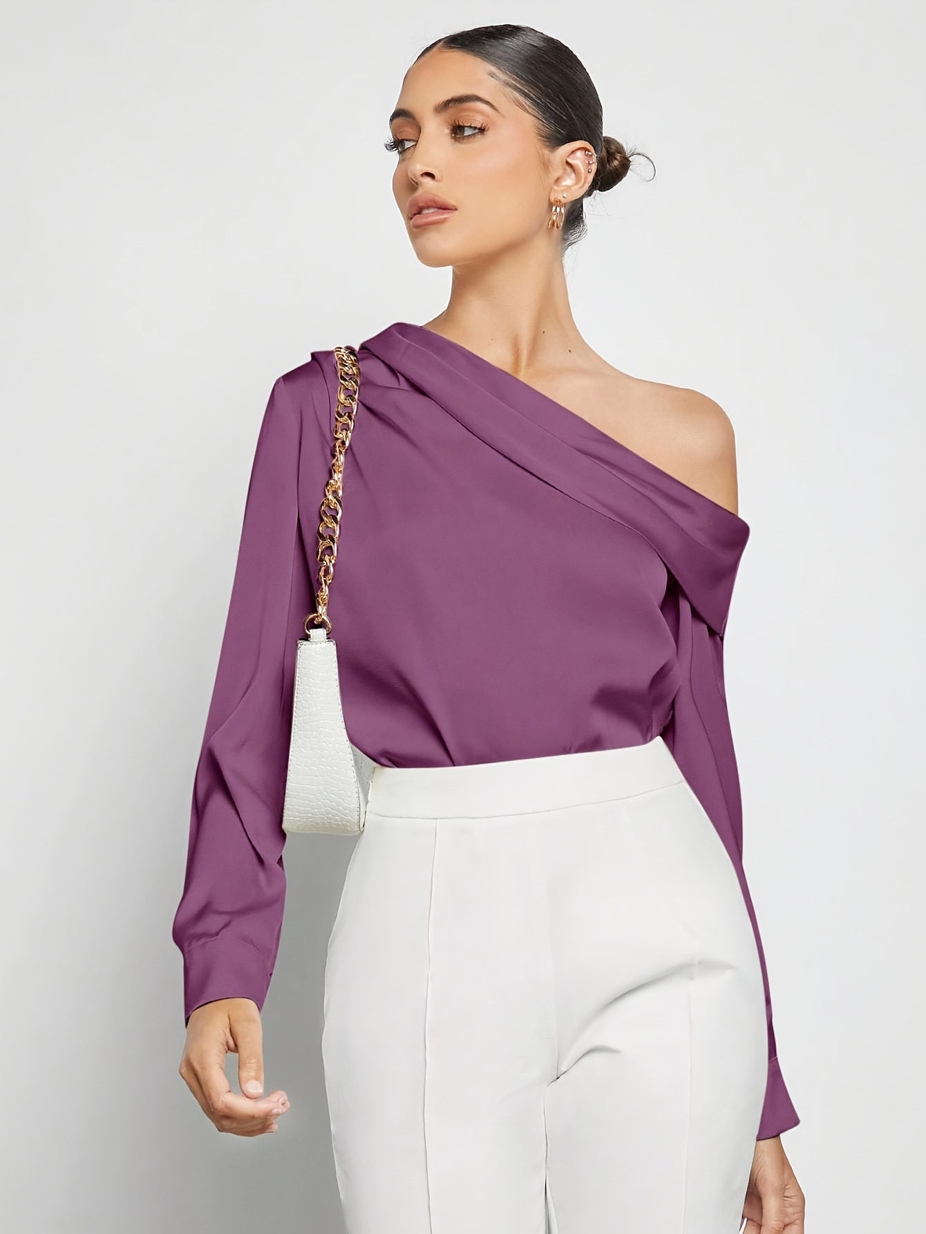 Bruna Aeppli by WL Boutique | Asymmetrical Pleated Satin Shirt – Effortless Urban Elegance