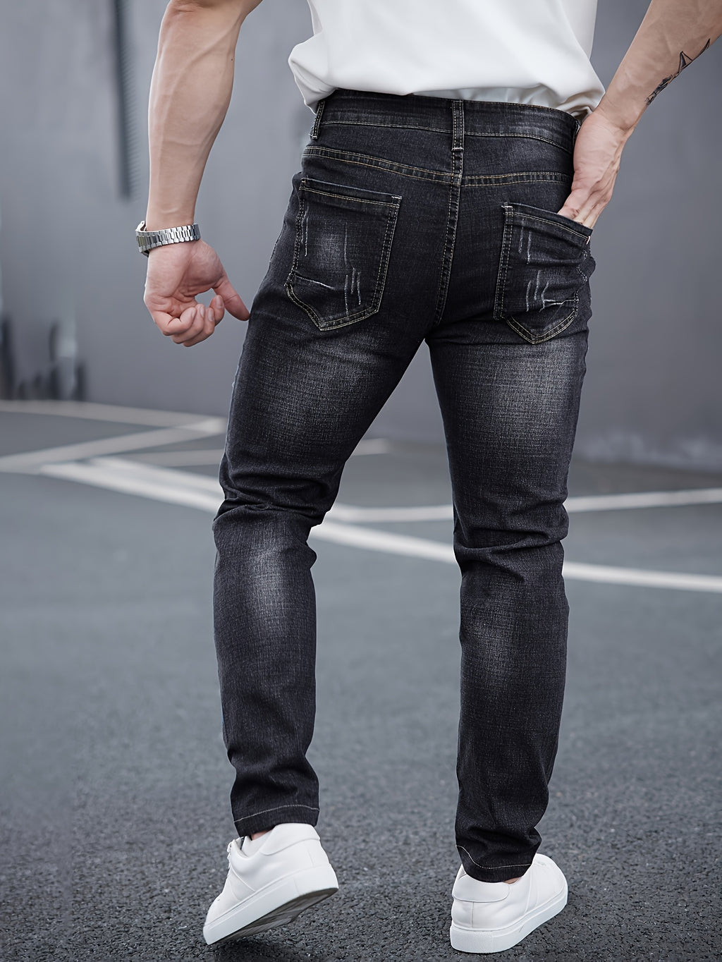 WL Boutique Men | Slim-Fit Light Wash Faux Denim with Embroidered Detail