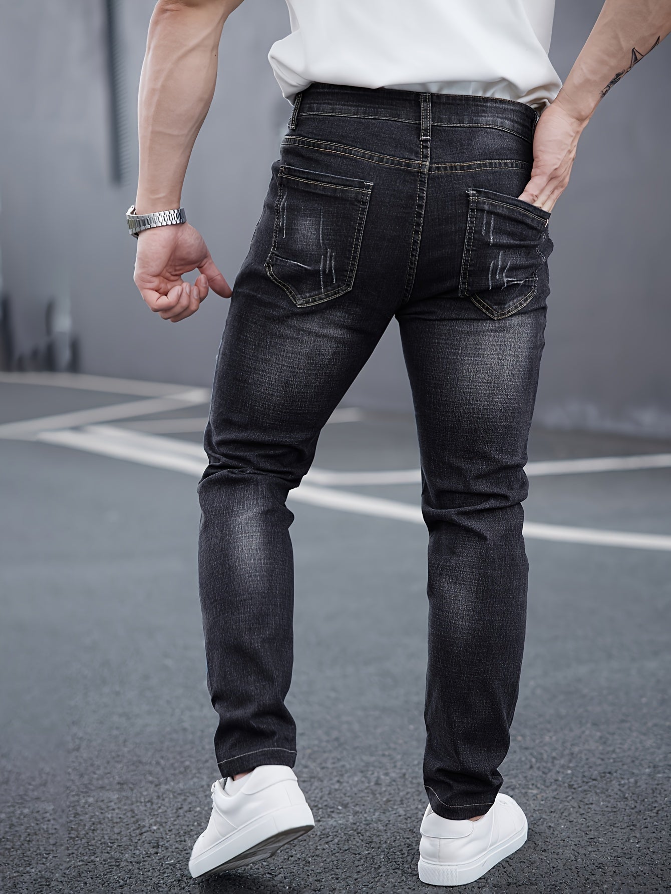 WL Boutique Men | Slim-Fit Light Wash Faux Denim with Embroidered Detail