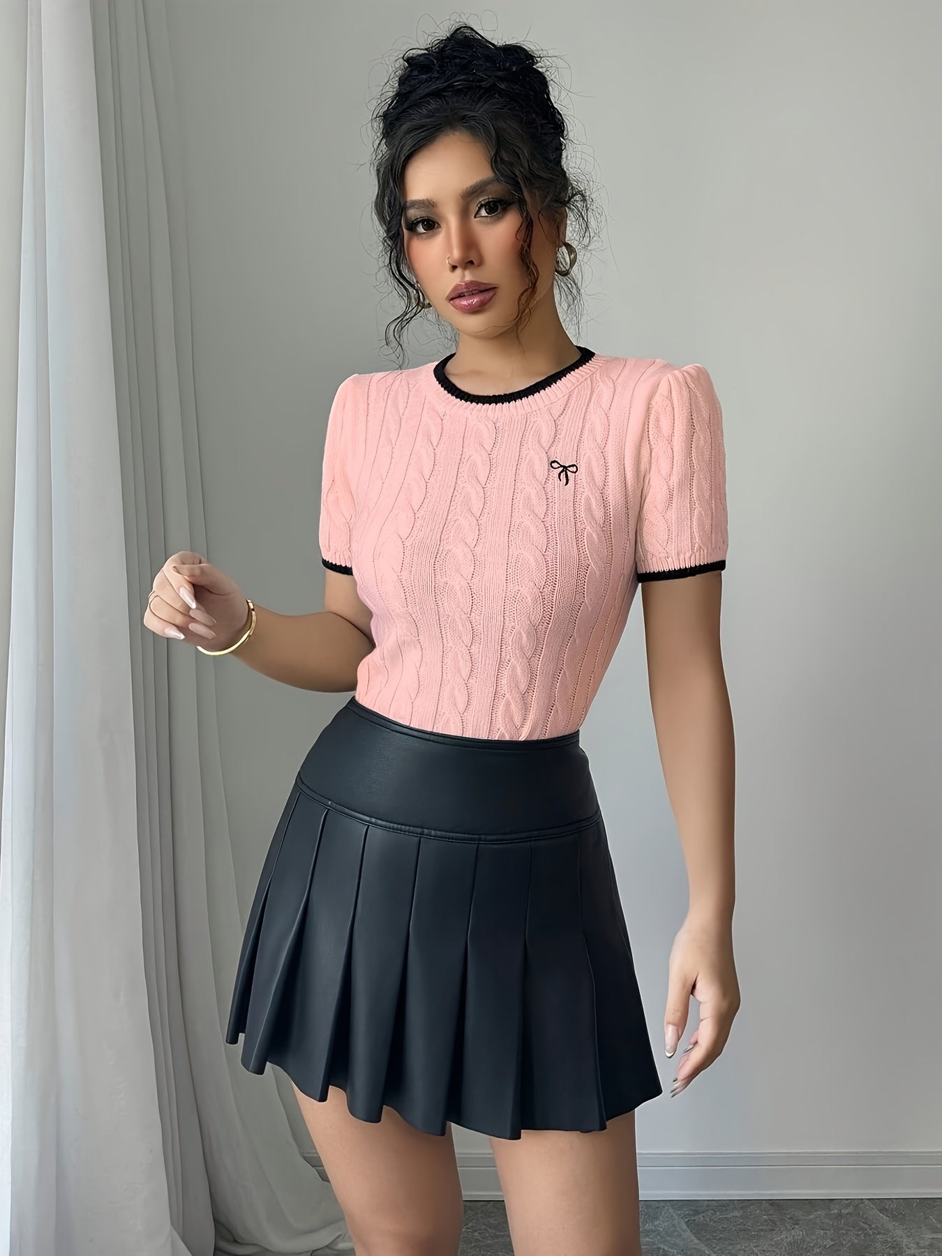 WL Boutique | Elegant Cat-Ear Detail Top with Two-Tone Edges