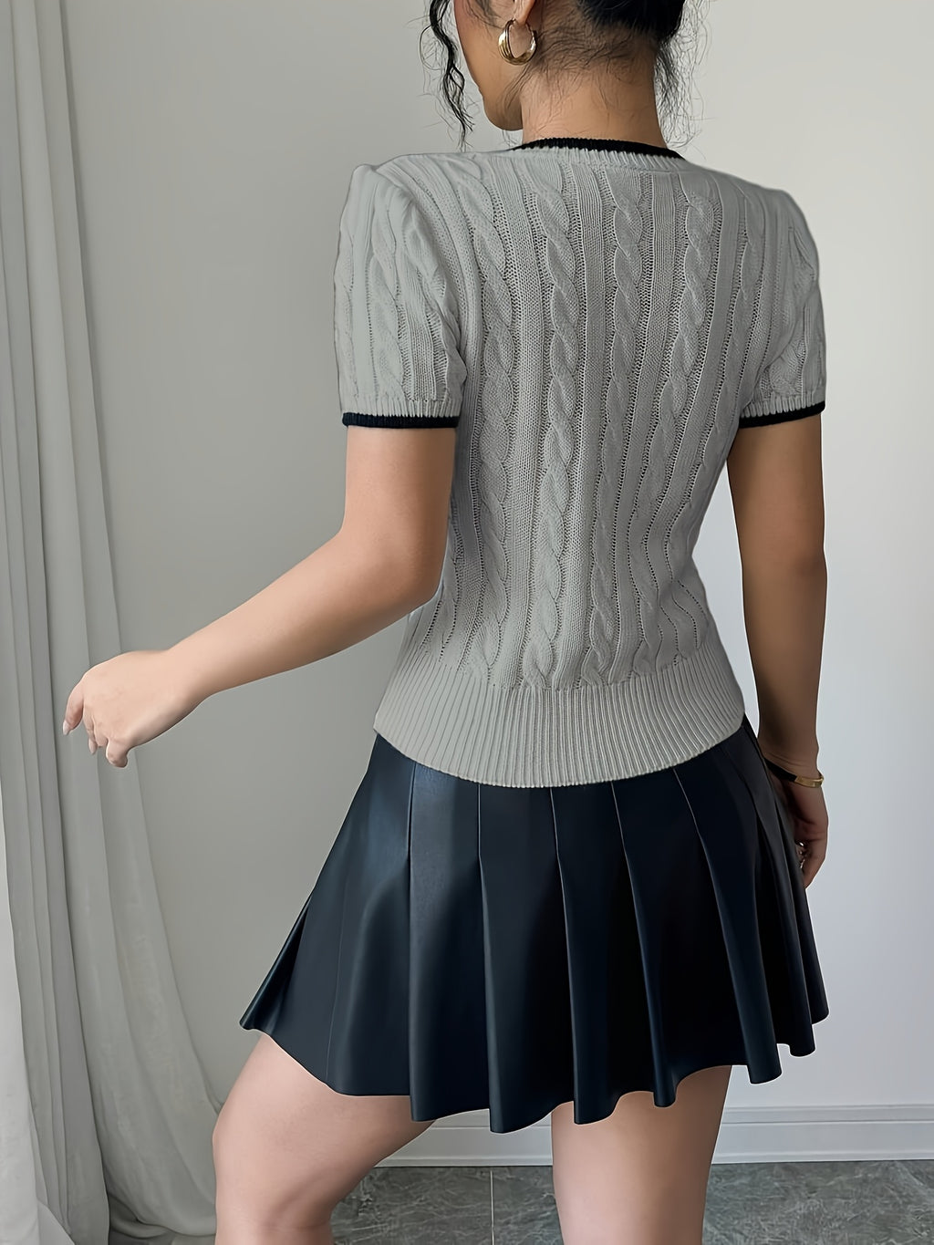 WL Boutique | Elegant Cat-Ear Detail Top with Two-Tone Edges