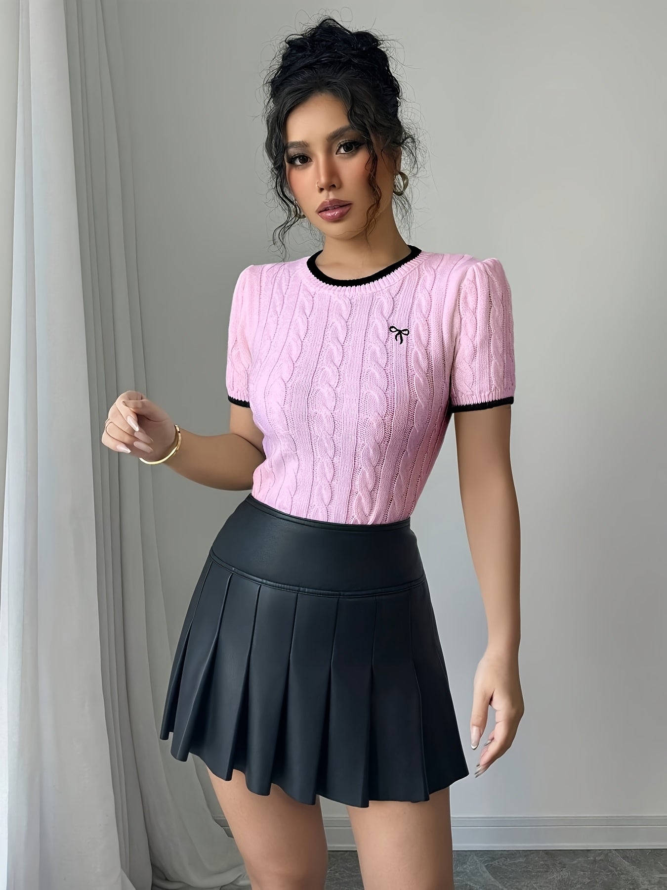 WL Boutique | Elegant Cat-Ear Detail Top with Two-Tone Edges