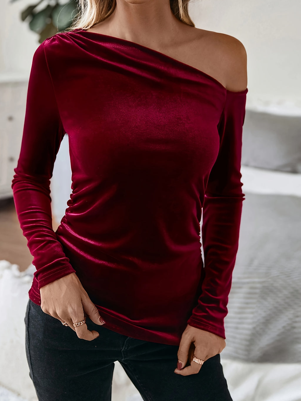Bruna Aeppli by WL Boutique | Burgundy Velvet Off-Shoulder Top
