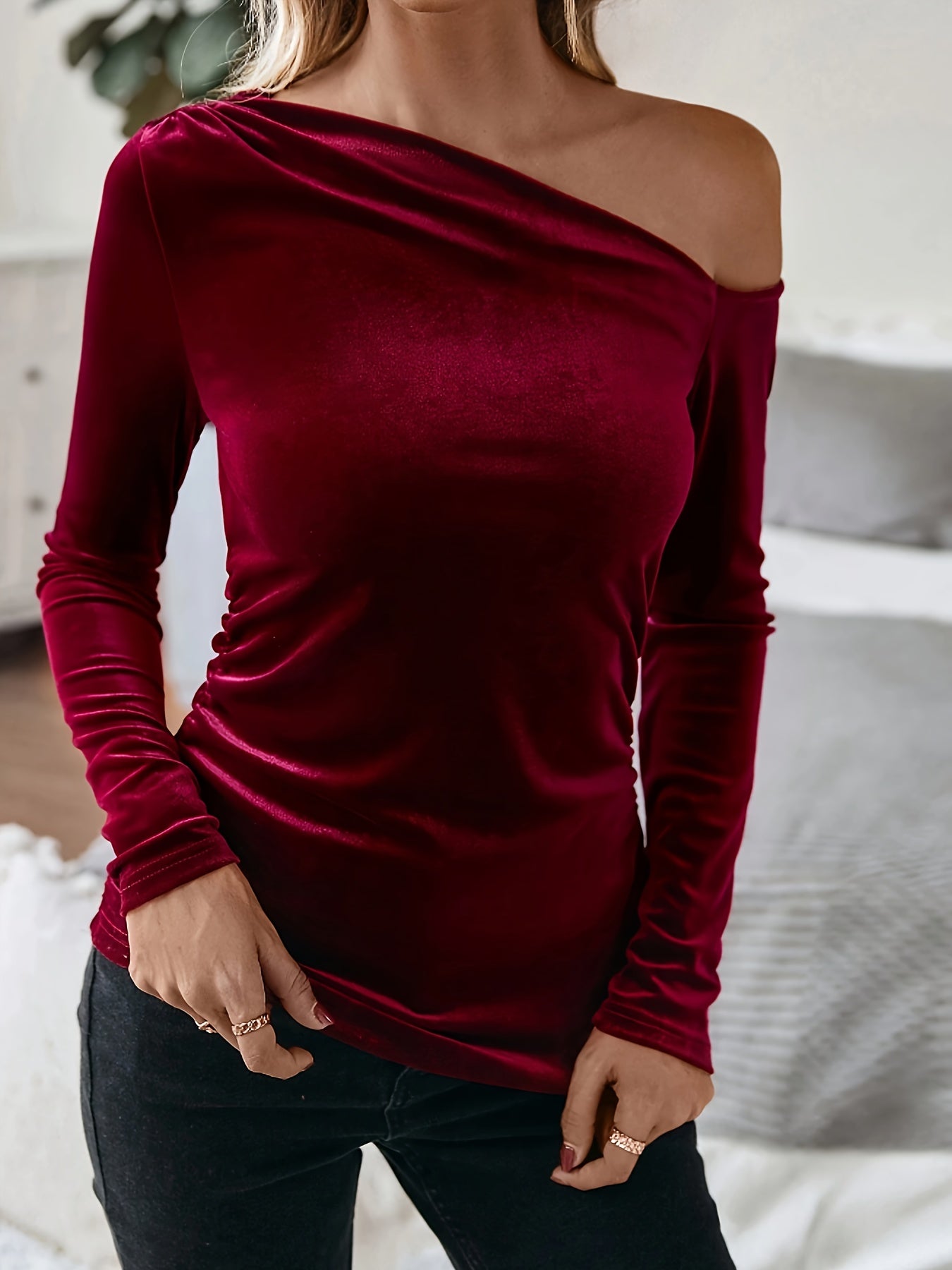 Bruna Aeppli by WL Boutique | Burgundy Velvet Off-Shoulder Top