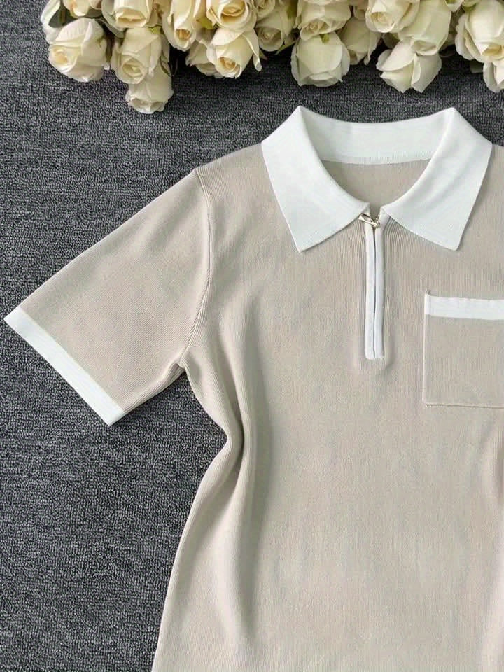 WL Boutique | Navy &amp; White Half-Zip Color Block Sweater