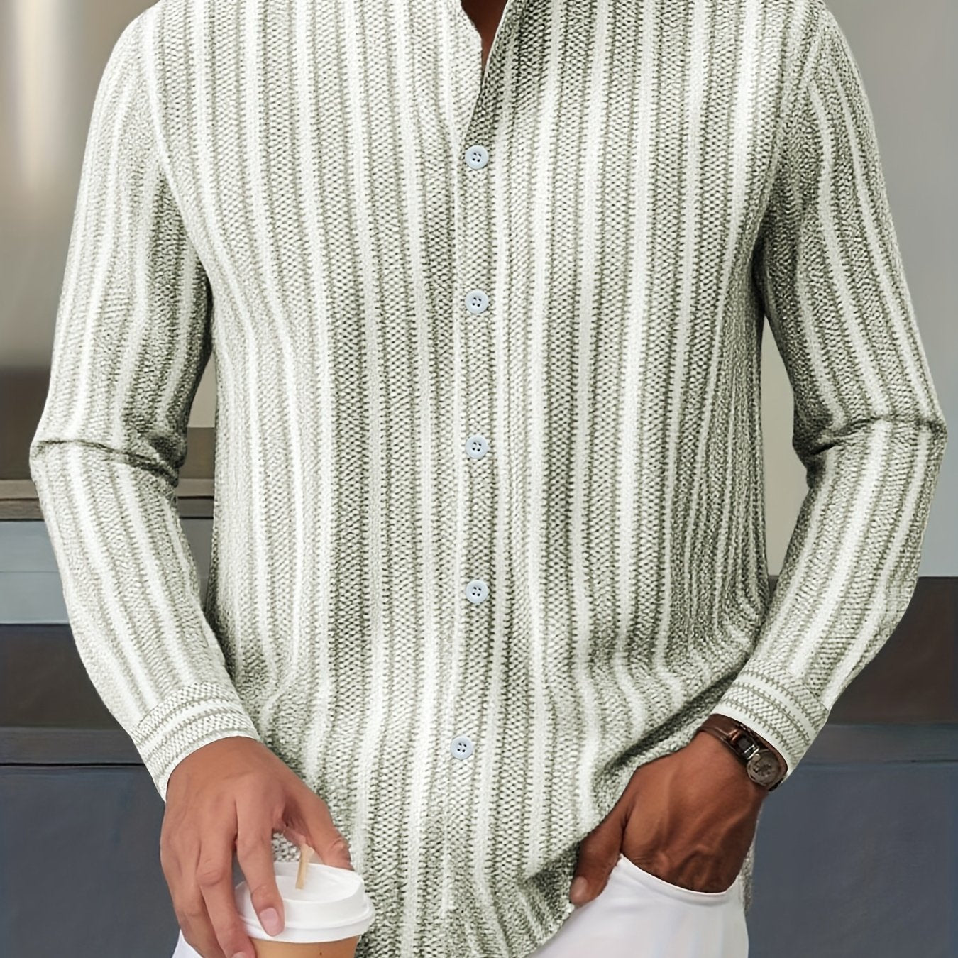 WL Boutique | Men’s Casual Striped Long-Sleeve Shirt – Classic Stand Collar Design