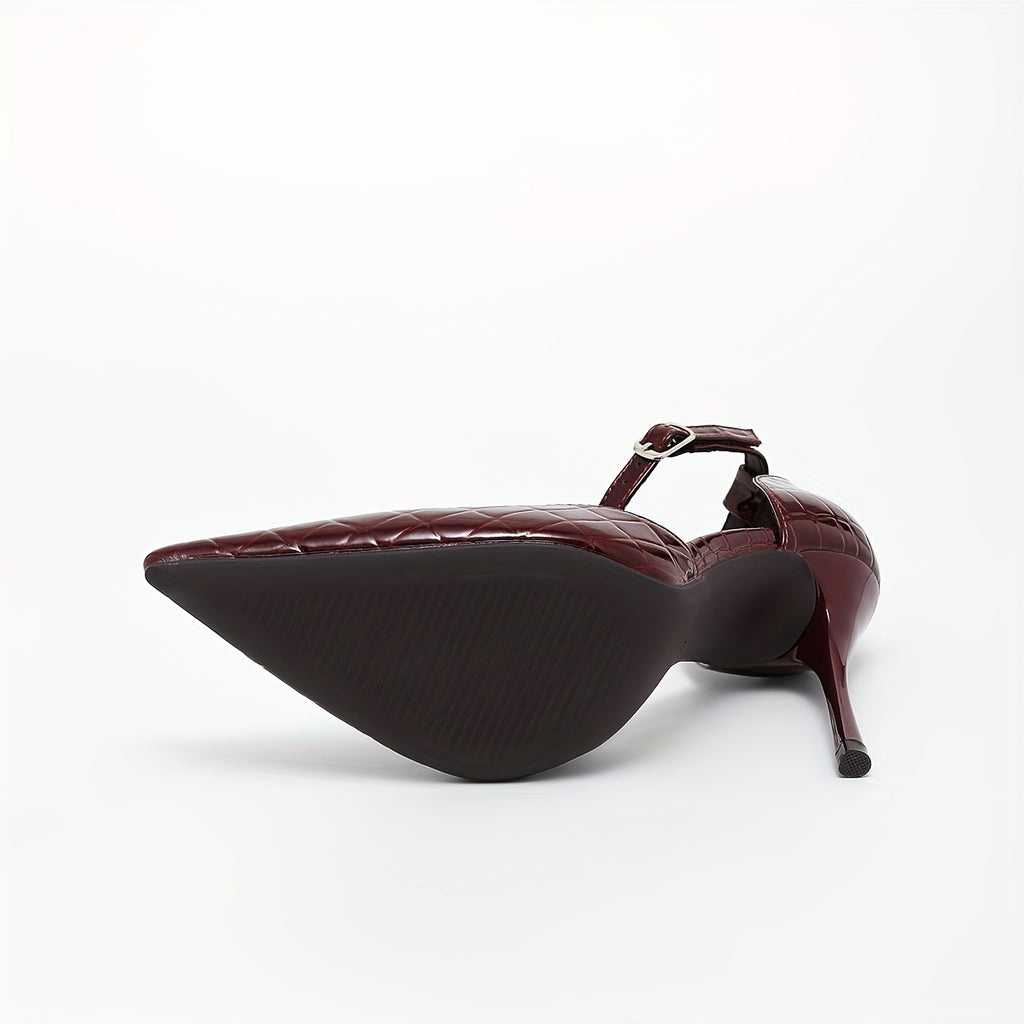 WL Boutique | Burgundy Snake-Print Pointed-Toe Stiletto Heels
