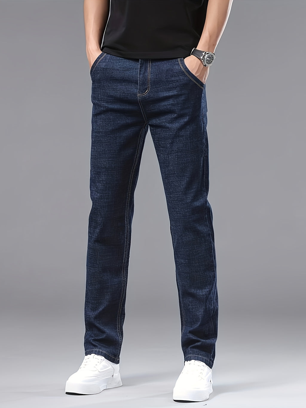 WL Boutique | Men’s Slim-Fit Stretch Denim Jeans – Dark Blue Business Casual