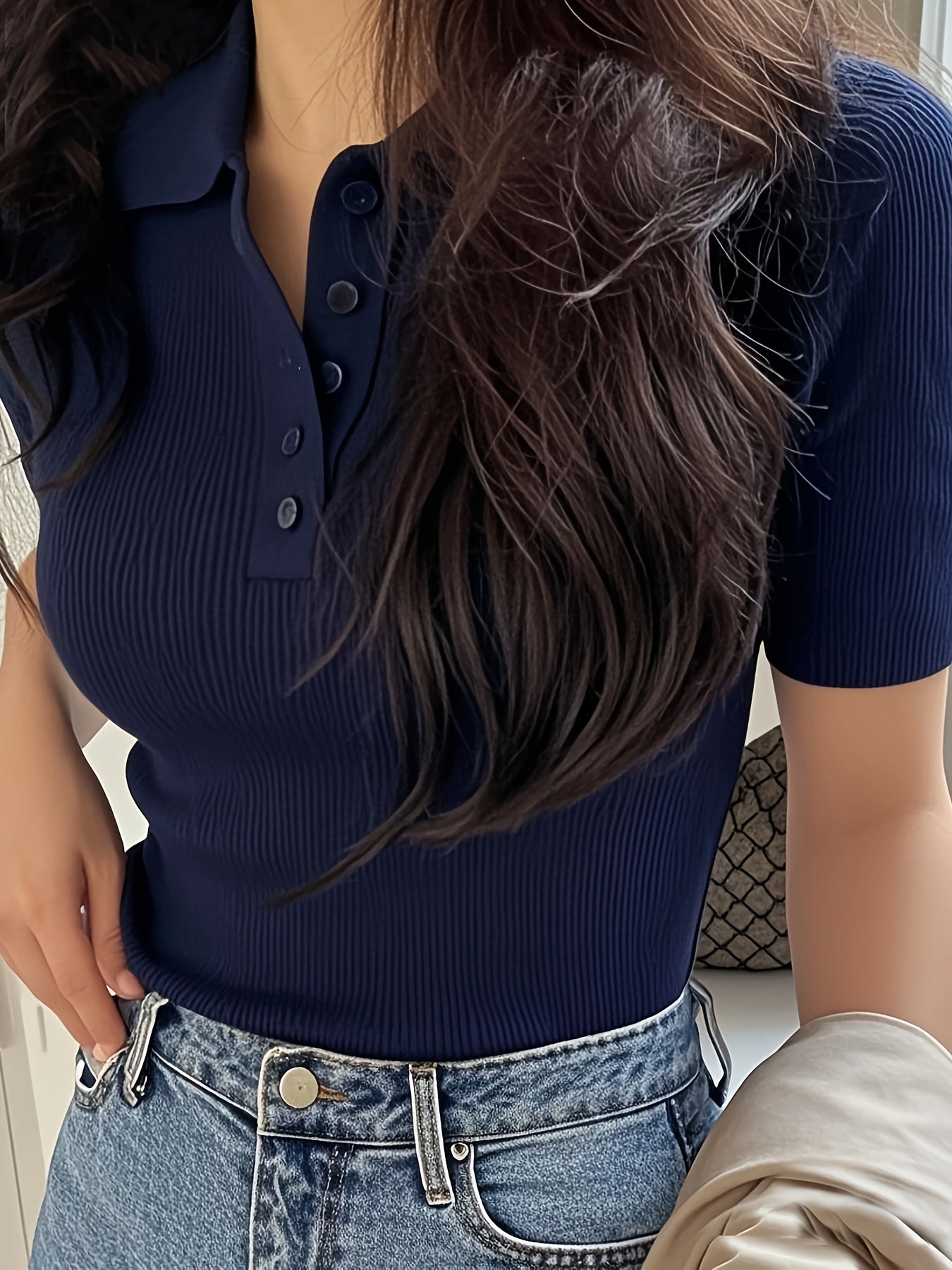 WL Boutique | Elegant Button-Collar Knit Sweater Pullover