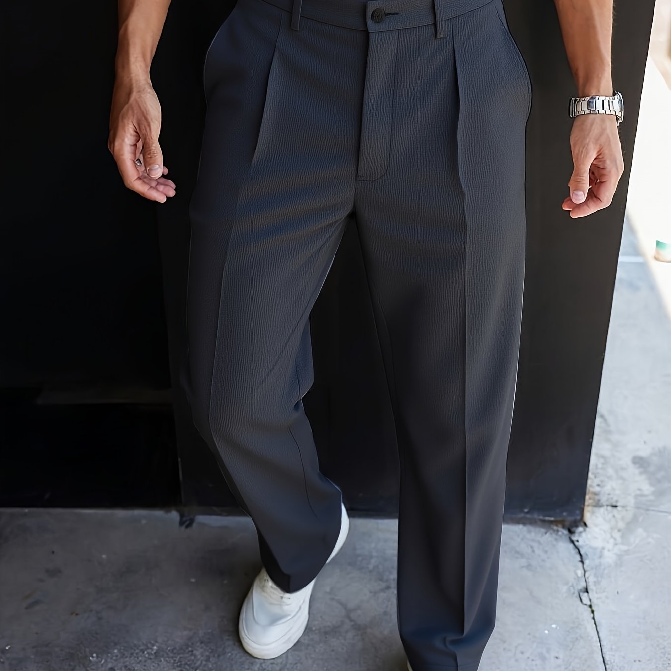 WL Boutique | Men’s Elegant Tapered Wide-Leg Trousers – Classic Black Formal Pants