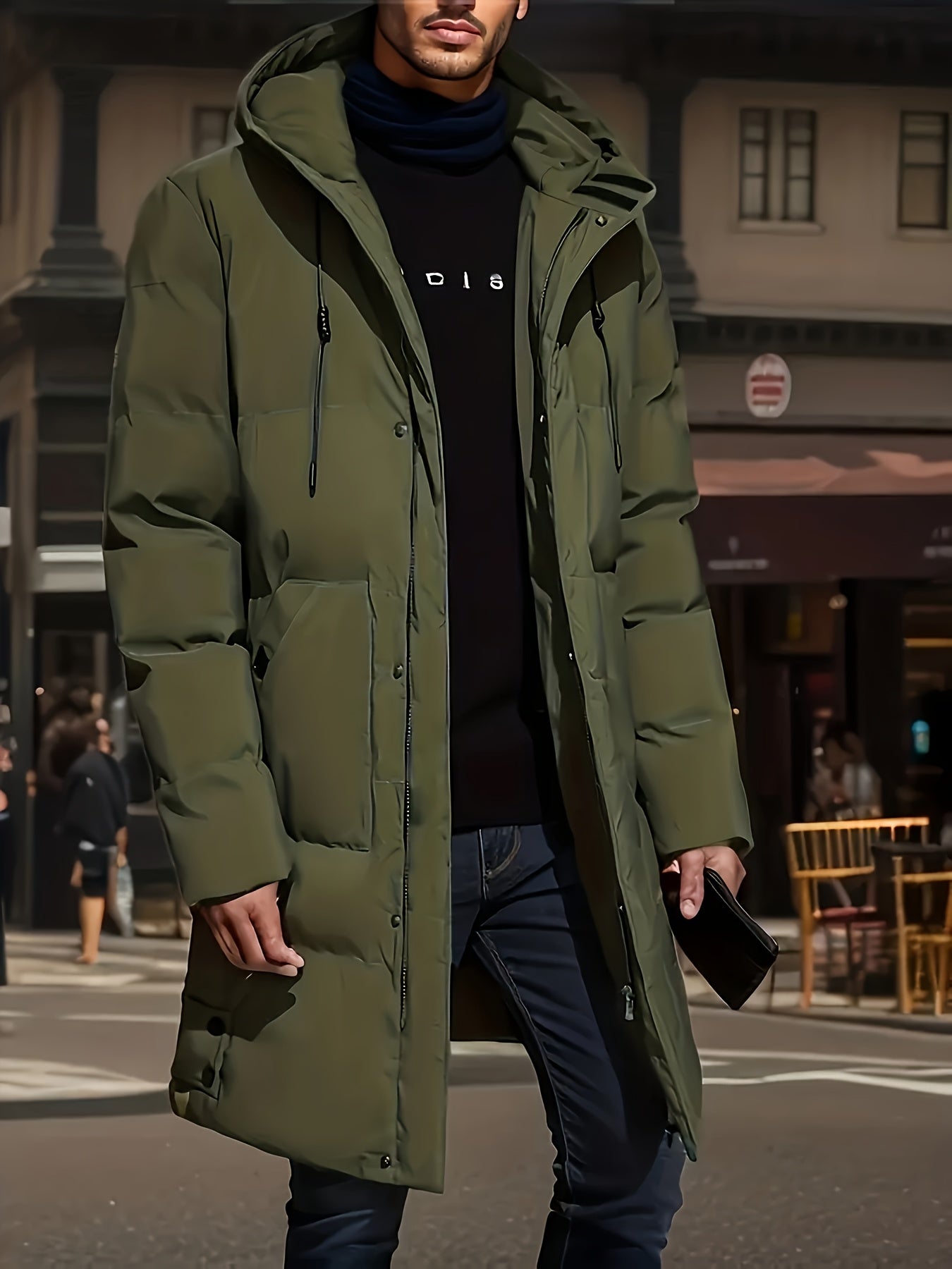 WL Boutique | Men’s Winter Hooded Padded Coat – Warm &amp; Sleek Mid-Length Jacket