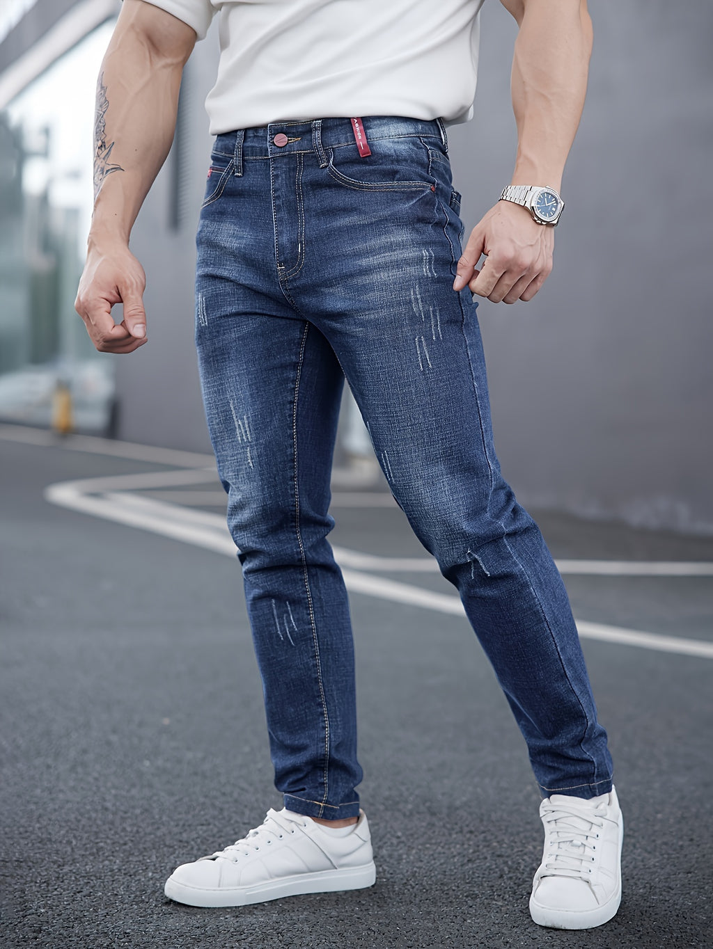 WL Boutique Men | Slim-Fit Light Wash Faux Denim with Embroidered Detail
