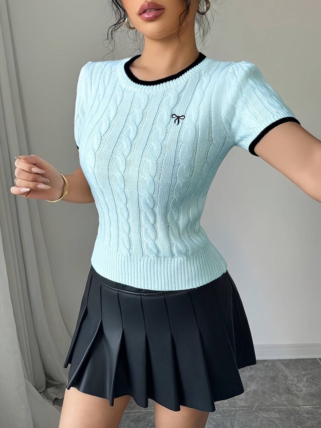 WL Boutique | Elegant Cat-Ear Detail Top with Two-Tone Edges