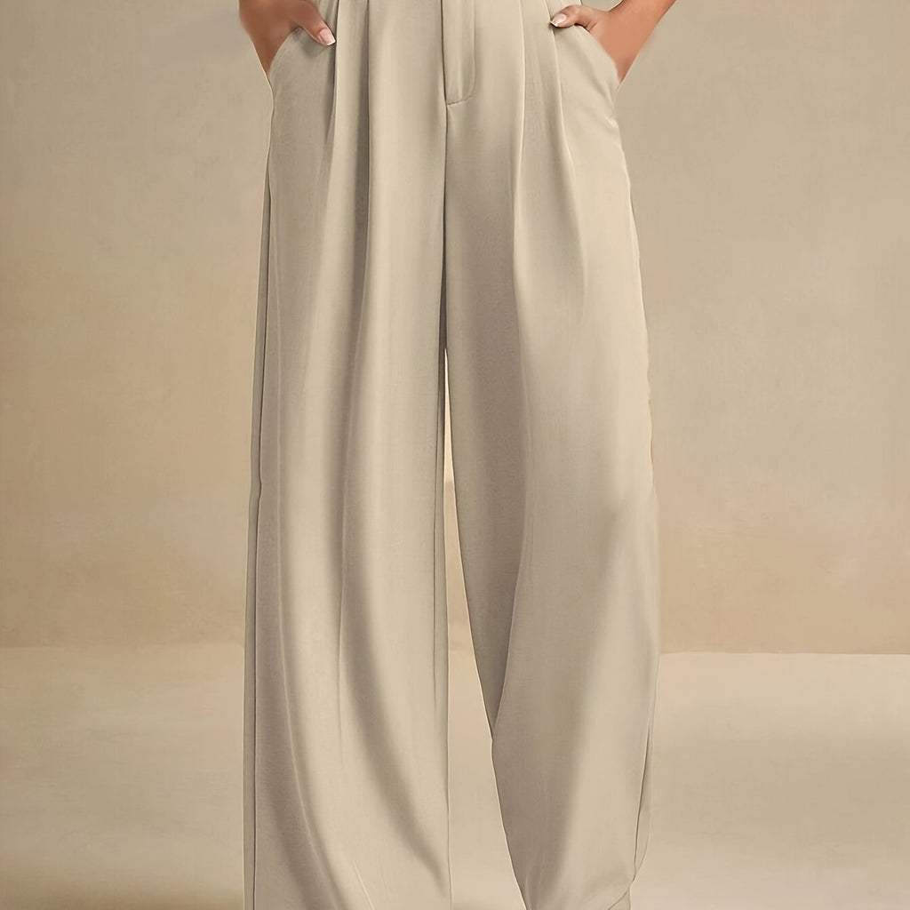 WL Boutique | Elegant Beige Wide-Leg Trousers with Zipper Detail