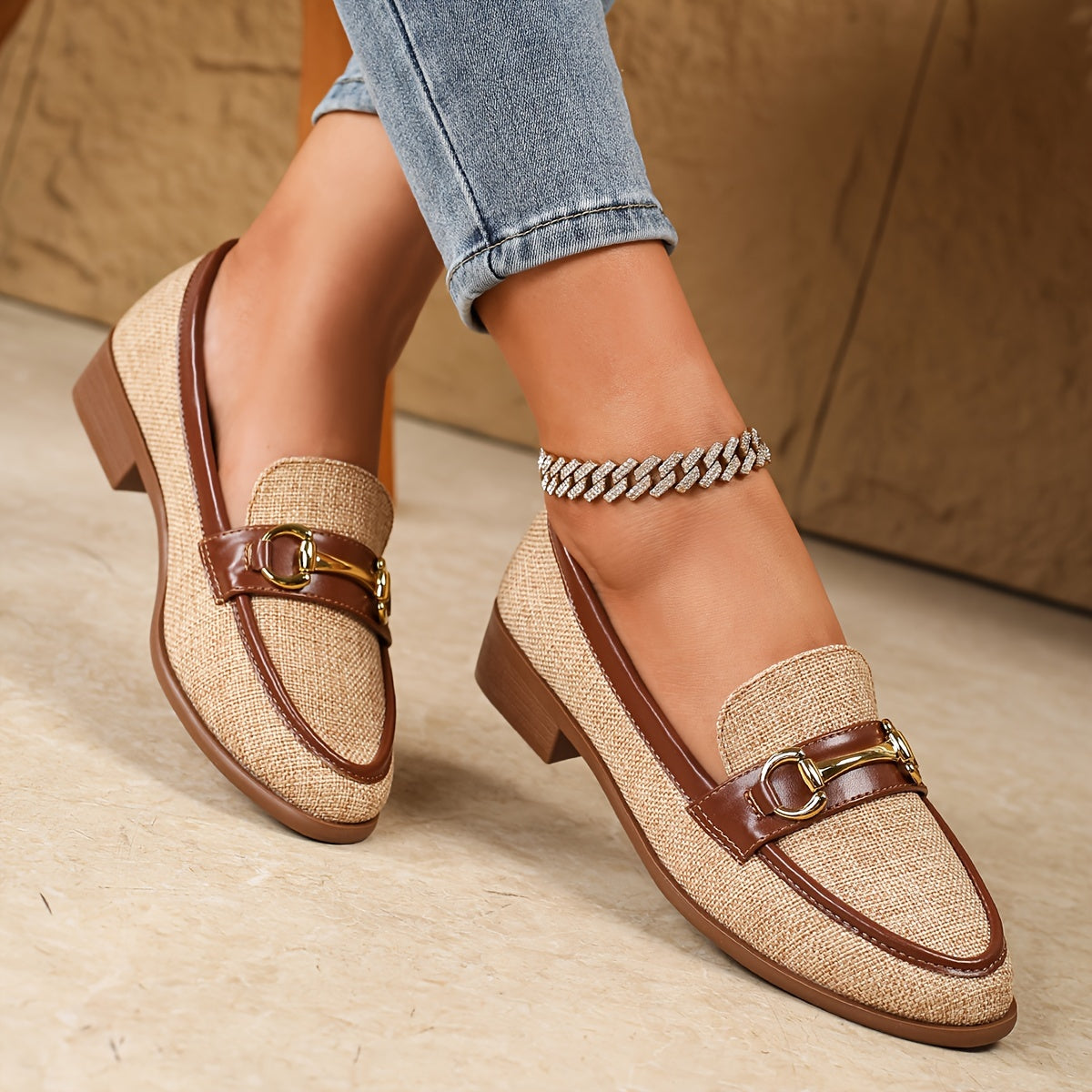 WL Boutique | Retro Braided Loafers with Metal Buckle