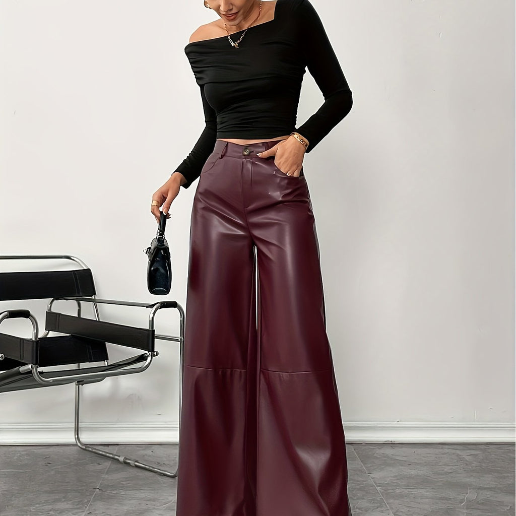 Bruna Aeppli by WL Boutique | Burgundy PU Wide-Leg Pants – Contemporary Elegance for Every Occasion