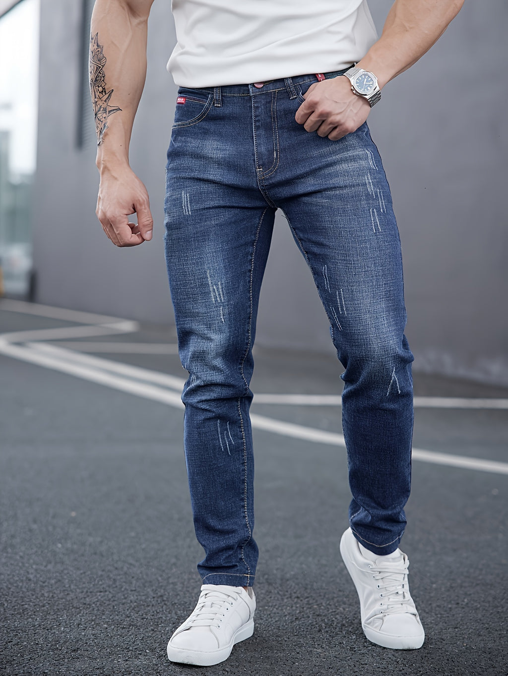 WL Boutique Men | Slim-Fit Light Wash Faux Denim with Embroidered Detail