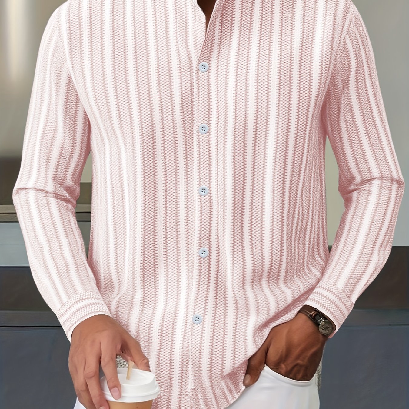 WL Boutique | Men’s Casual Striped Long-Sleeve Shirt – Classic Stand Collar Design