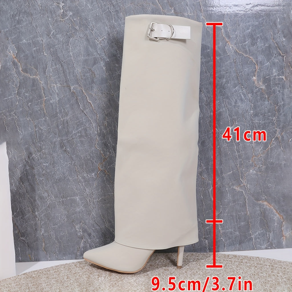 WL Boutique | Elegant Pointed-Toe Knee-High Boots with Metallic Buckle