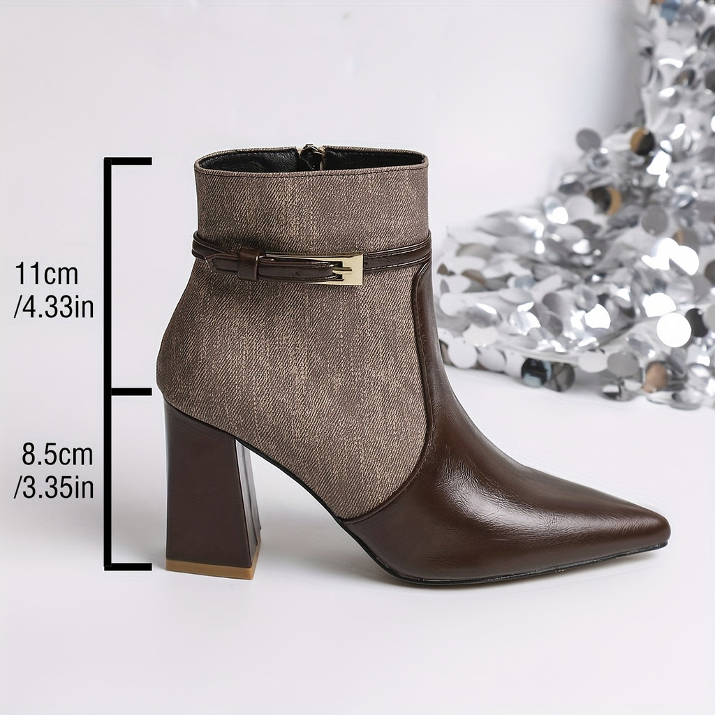 WL Boutique | Retro Chunky Heel Ankle Boots – Elegant Brown Pointed-Toe Design