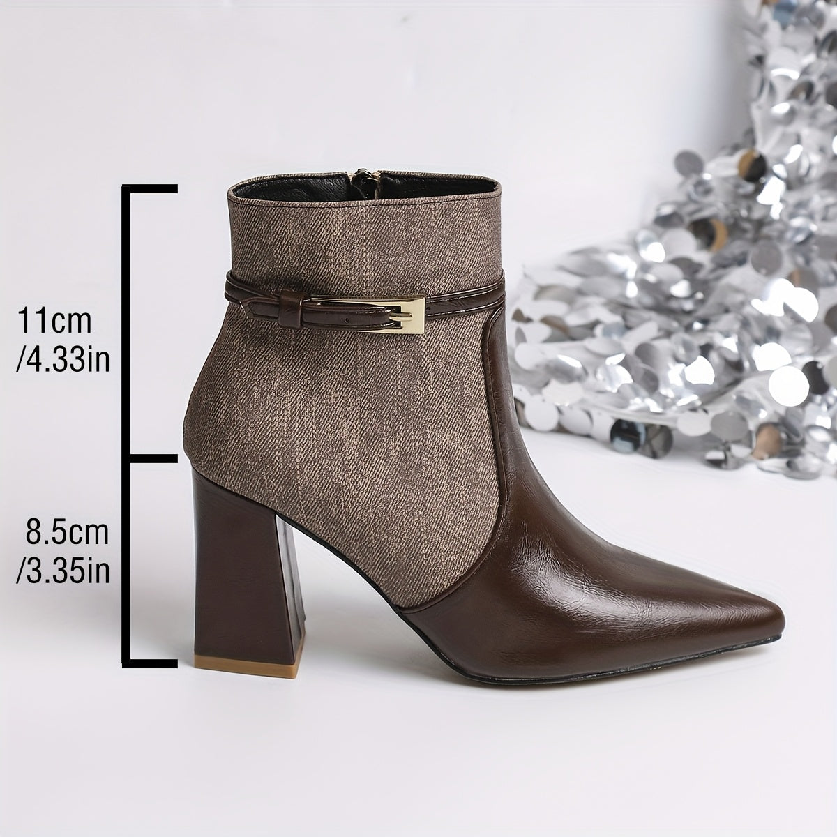 WL Boutique | Retro Chunky Heel Ankle Boots – Elegant Brown Pointed-Toe Design