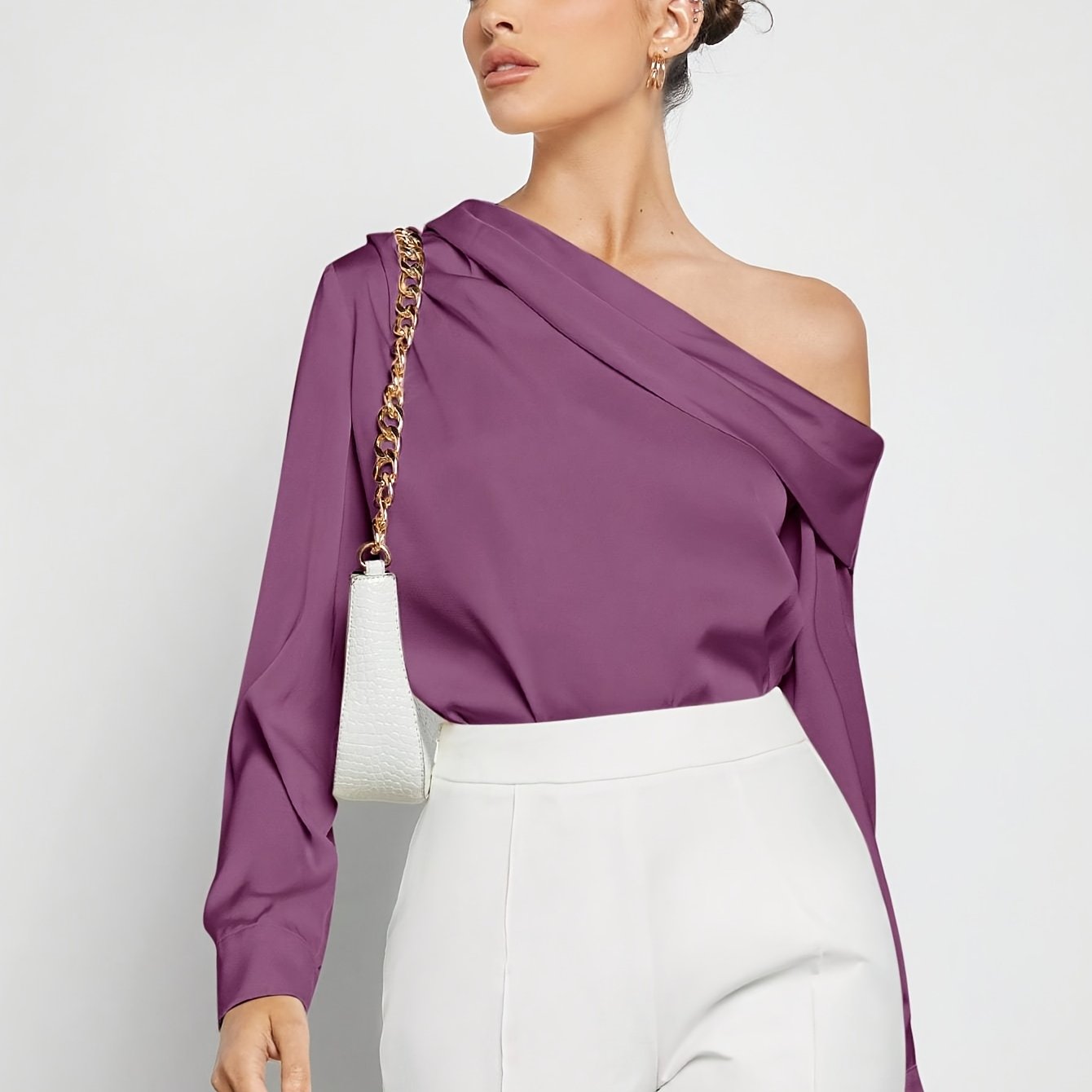 Bruna Aeppli by WL Boutique | Asymmetrical Pleated Satin Shirt – Effortless Urban Elegance