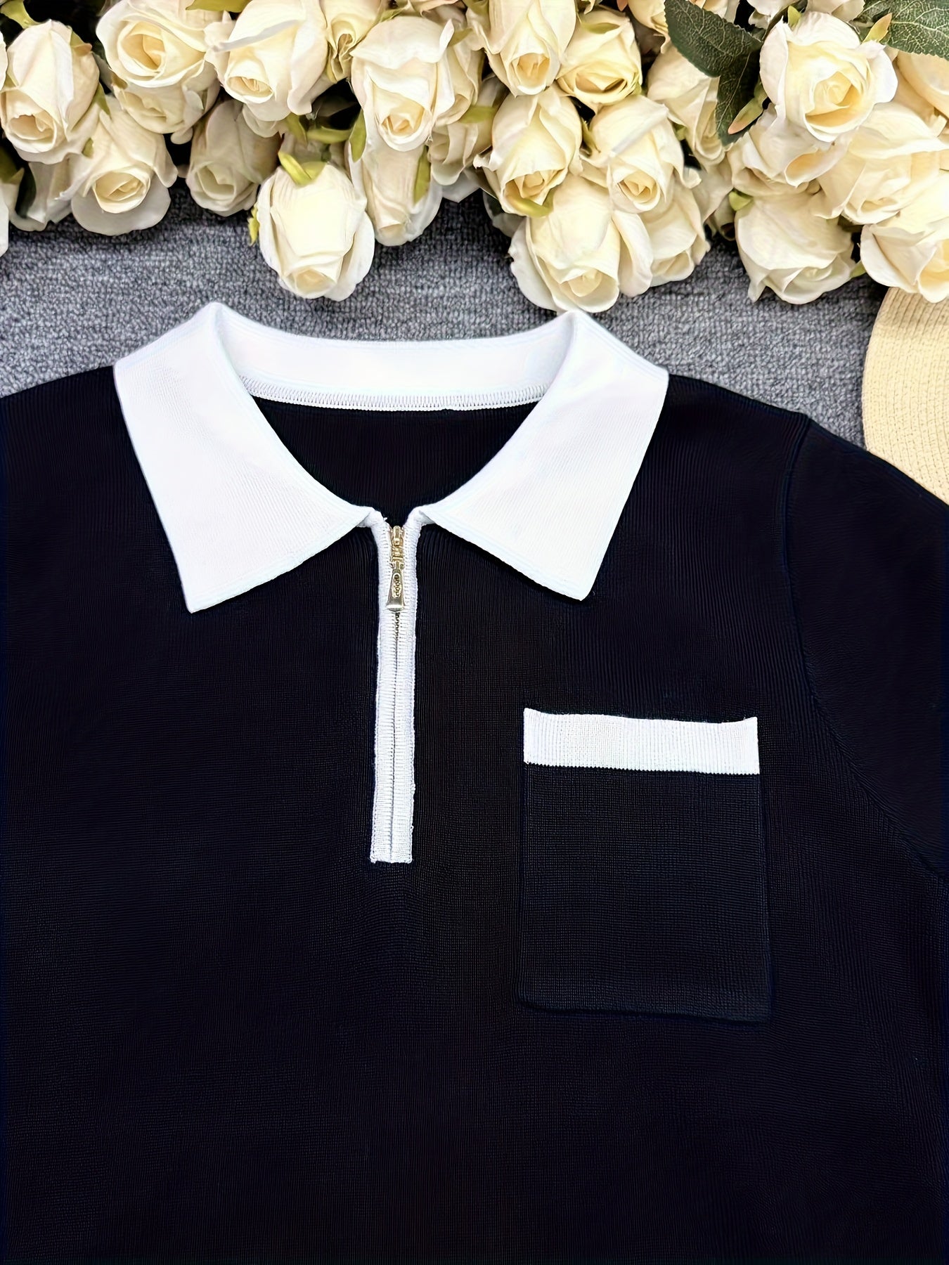 WL Boutique | Navy &amp; White Half-Zip Color Block Sweater