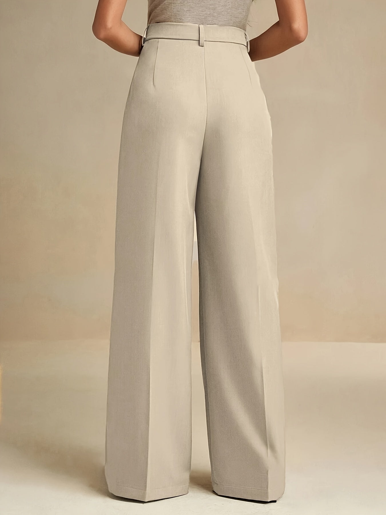 WL Boutique | Elegant Beige Wide-Leg Trousers with Zipper Detail