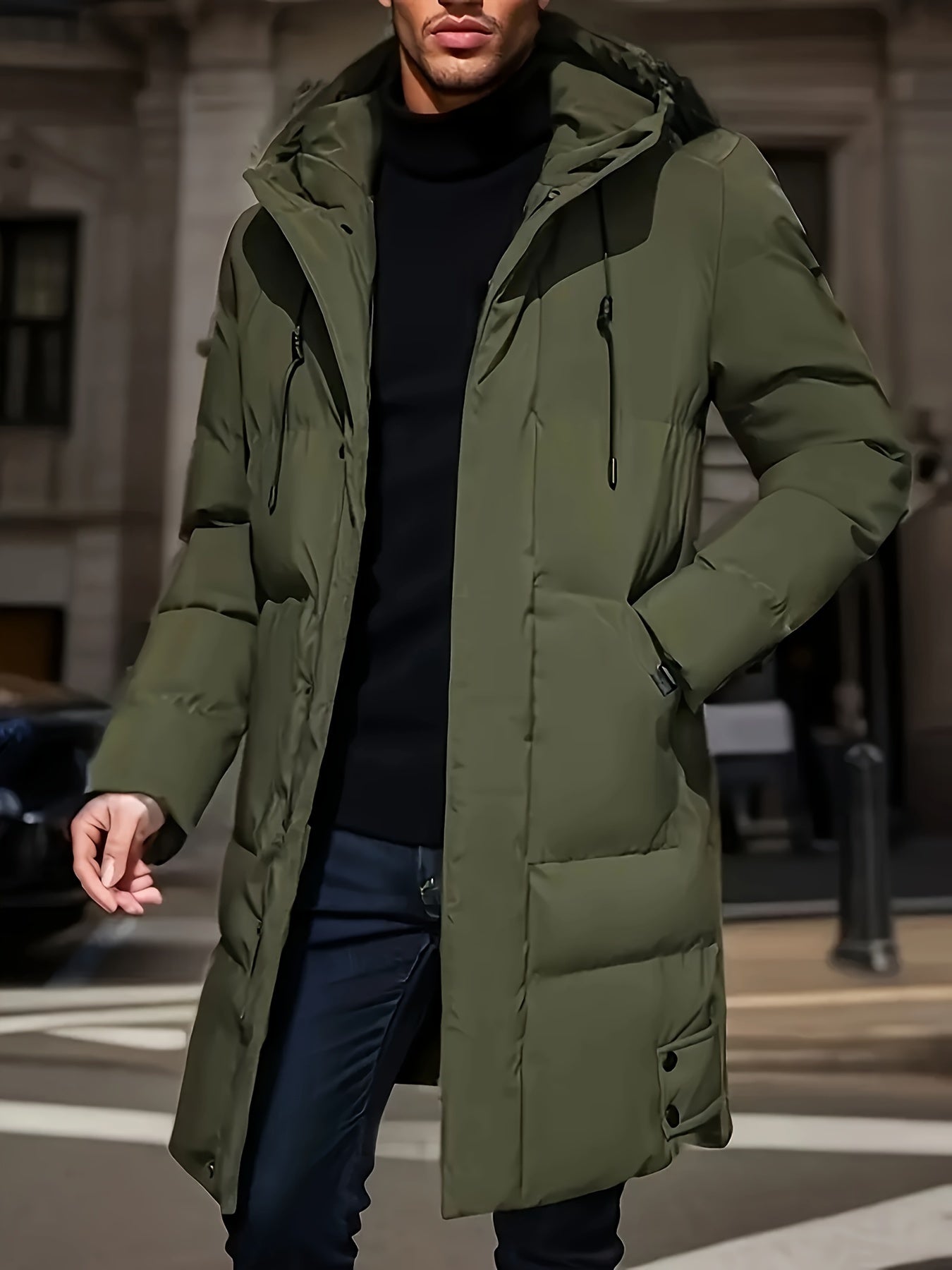 WL Boutique | Men’s Winter Hooded Padded Coat – Warm &amp; Sleek Mid-Length Jacket