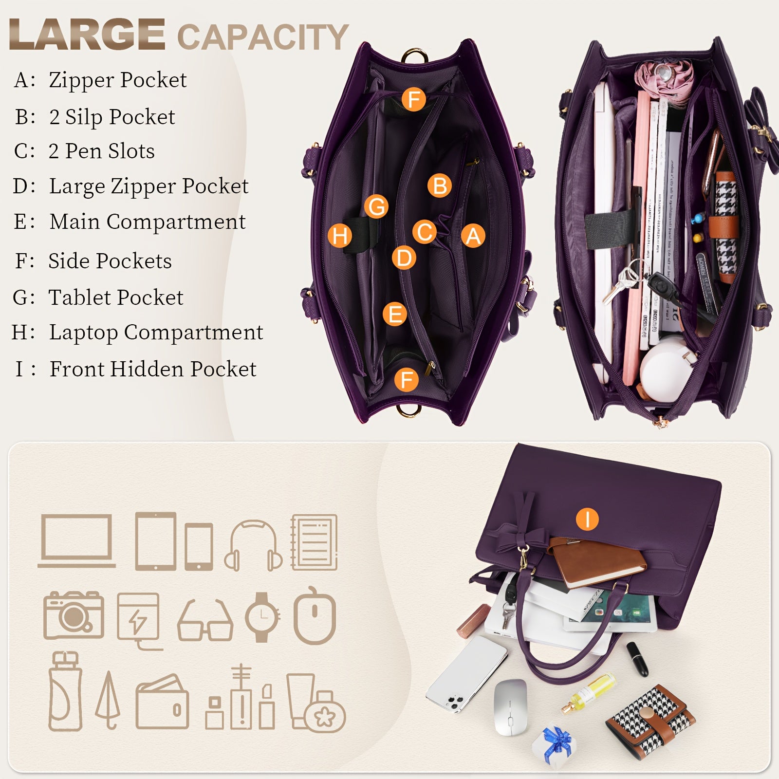 WL Boutique | Elegant Black PU Laptop Tote &amp; Satchel Set