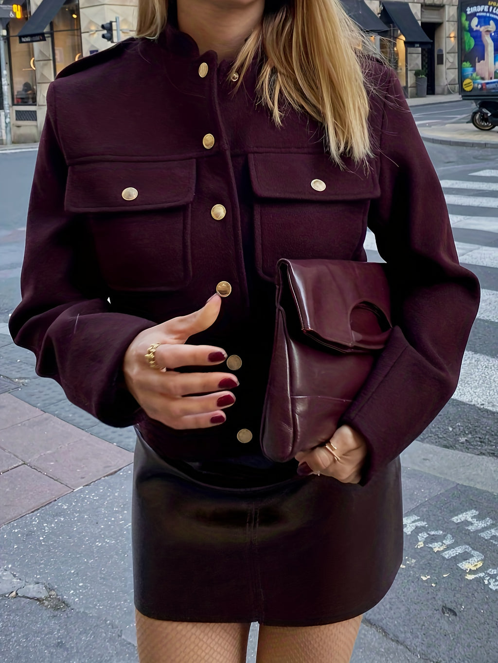 WL Boutique | Elegant Burgundy Tailored Jacket with Two-Tone Buttons