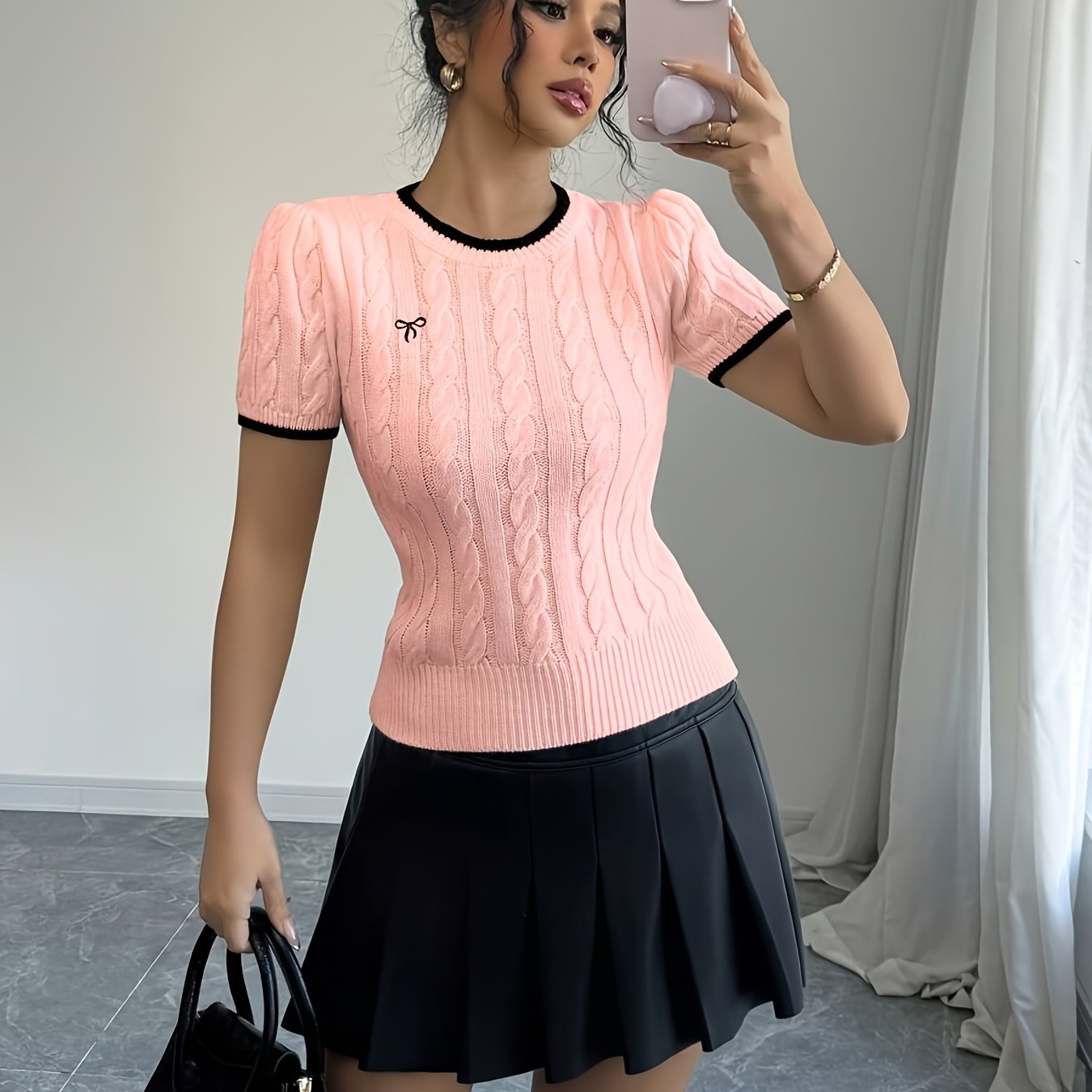 WL Boutique | Elegant Cat-Ear Detail Top with Two-Tone Edges