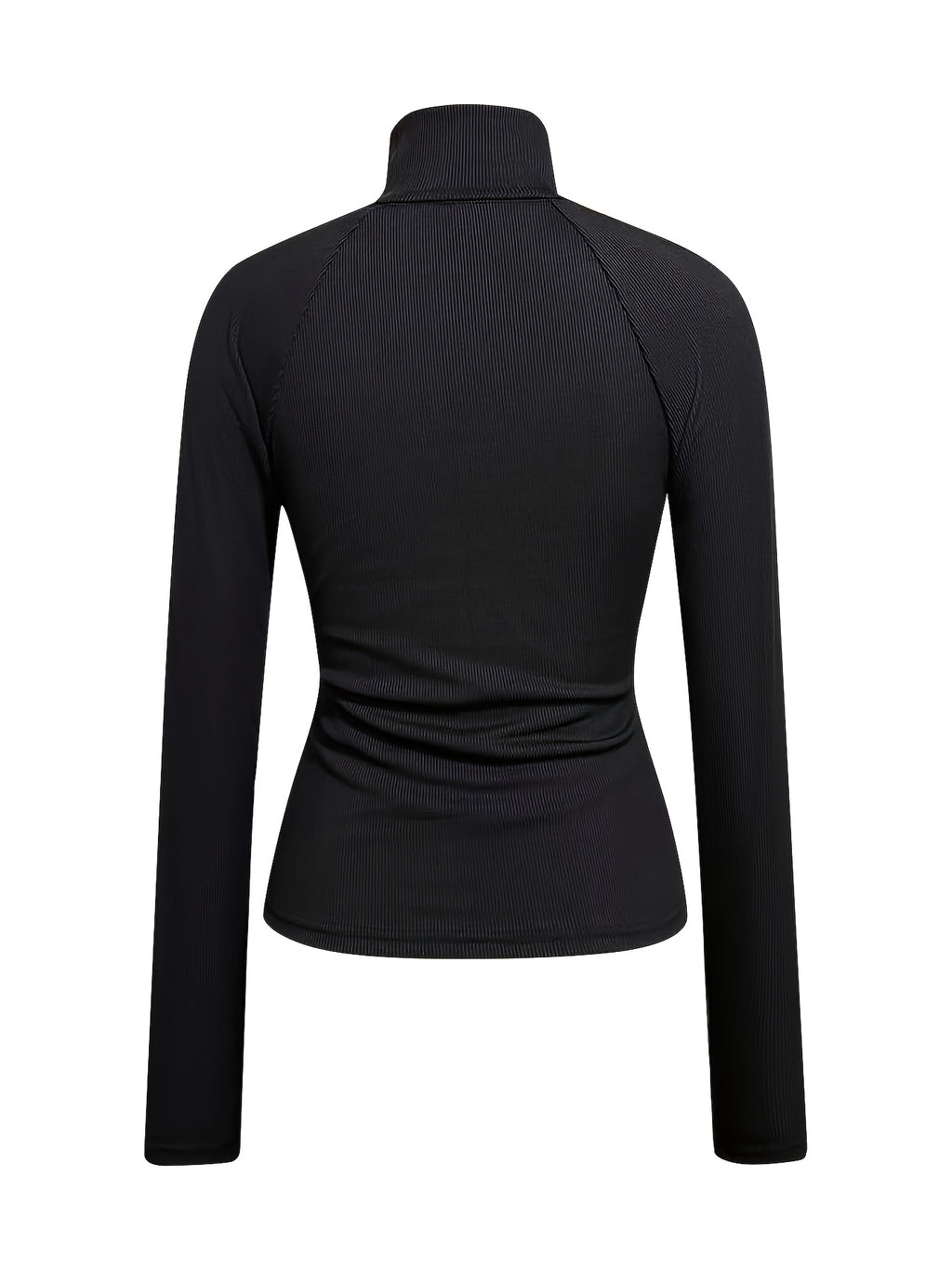 WL Boutique | Black Ribbed High-Neck Zip-Up Top