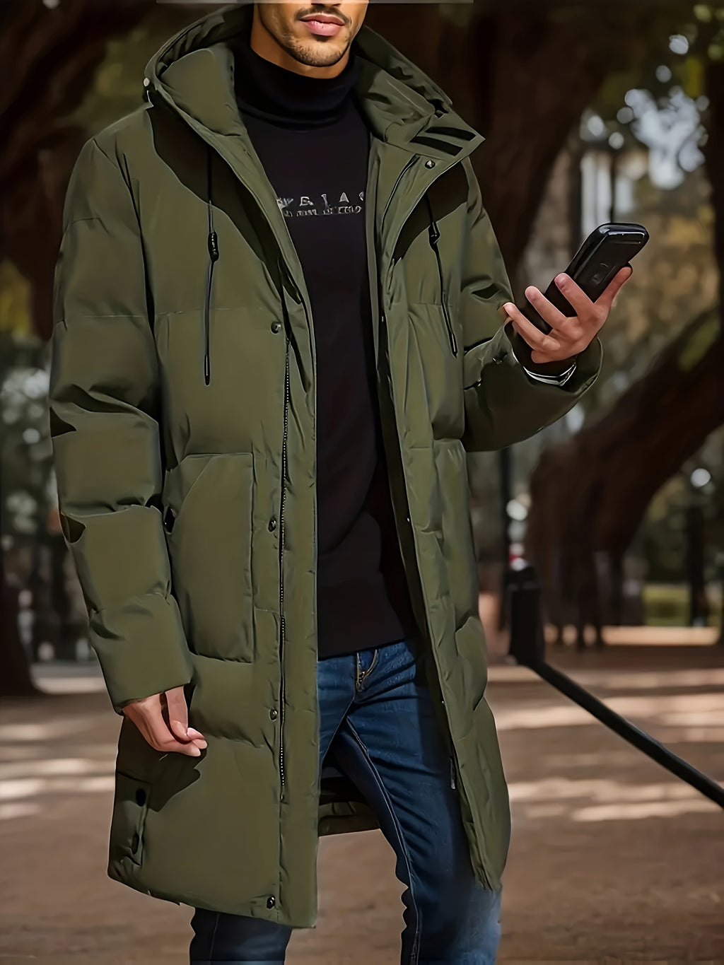 WL Boutique | Men’s Winter Hooded Padded Coat – Warm &amp; Sleek Mid-Length Jacket