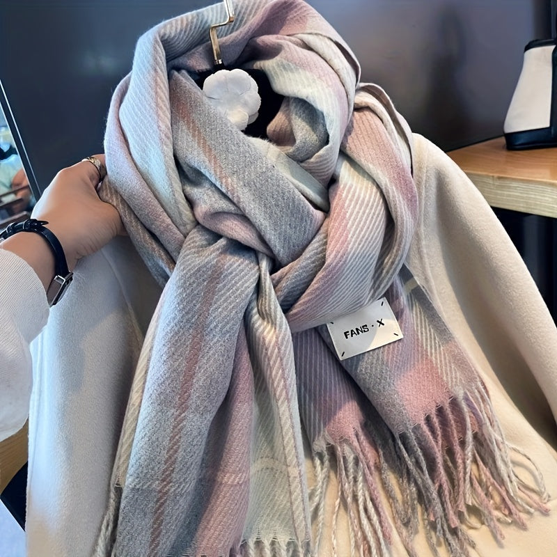 WL Boutique | Elegant Plaid Scarf – Light Purple &amp; Green Jacquard Shawl
