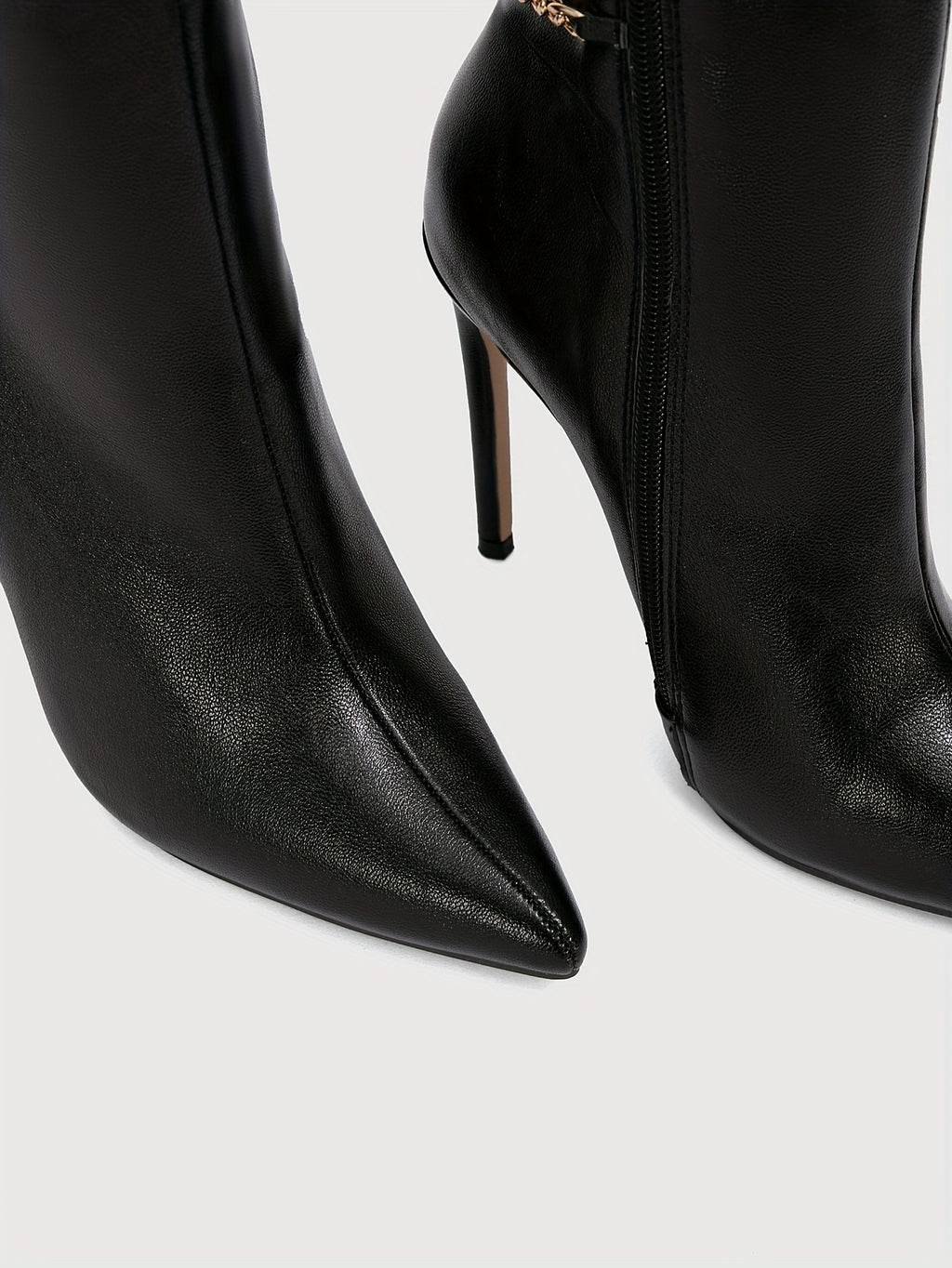 WL Boutique | Black Pointed-Toe Stiletto Ankle Boots with Golden Zipper
