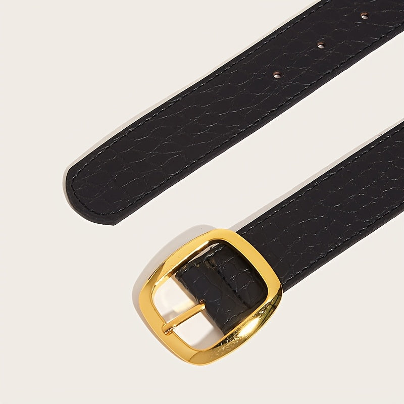 WL Boutique | Retro Black Belt with Square Buckle &amp; Stone Pattern
