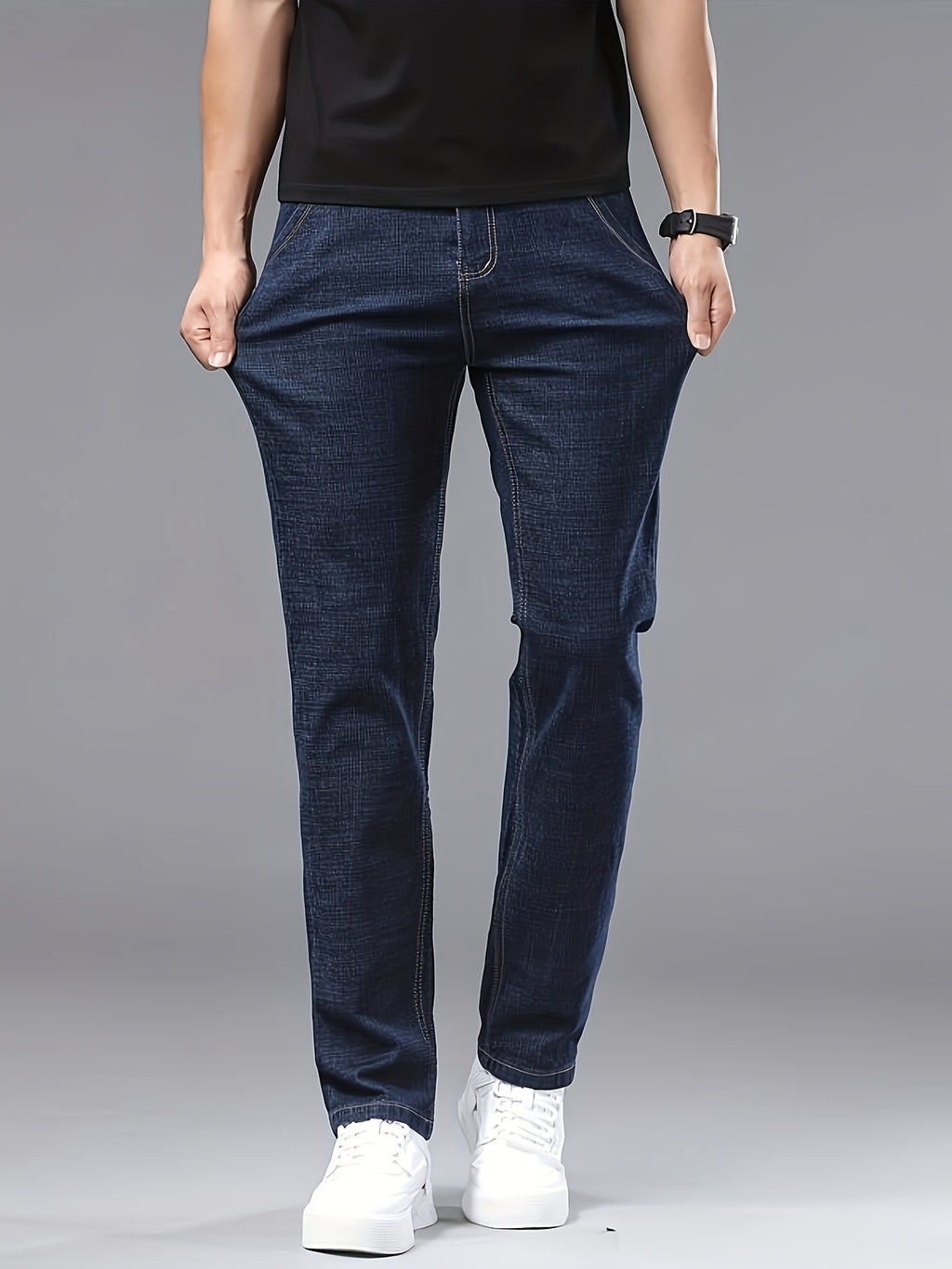 WL Boutique | Men’s Slim-Fit Stretch Denim Jeans – Dark Blue Business Casual