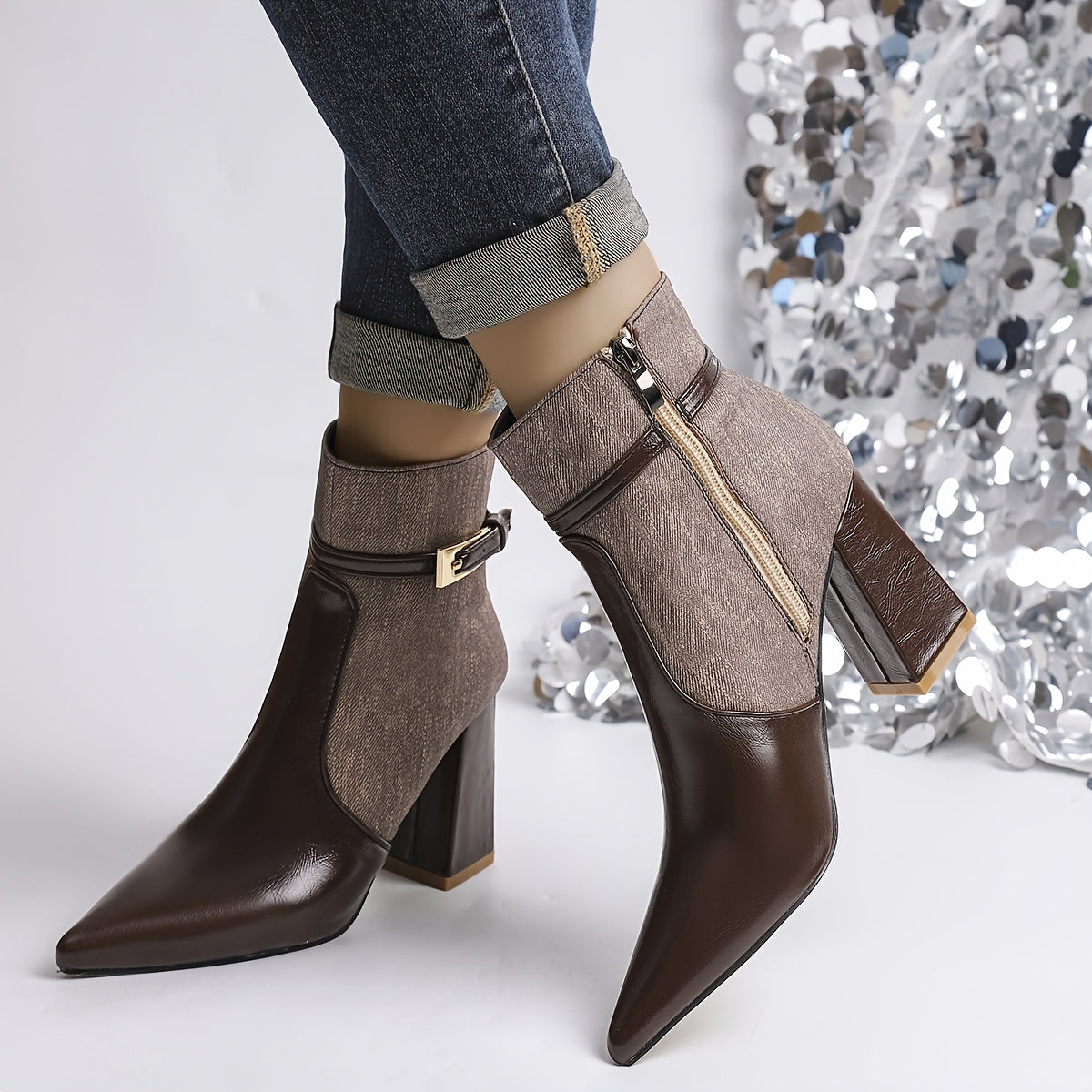 WL Boutique | Retro Chunky Heel Ankle Boots – Elegant Brown Pointed-Toe Design