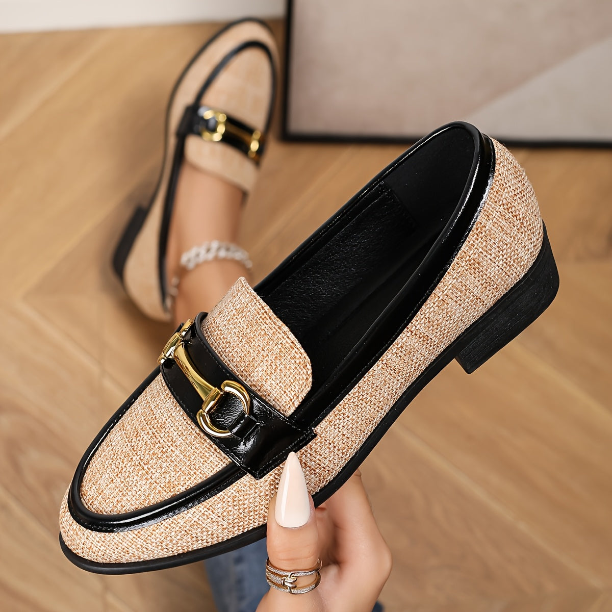 WL Boutique | Retro Braided Loafers with Metal Buckle