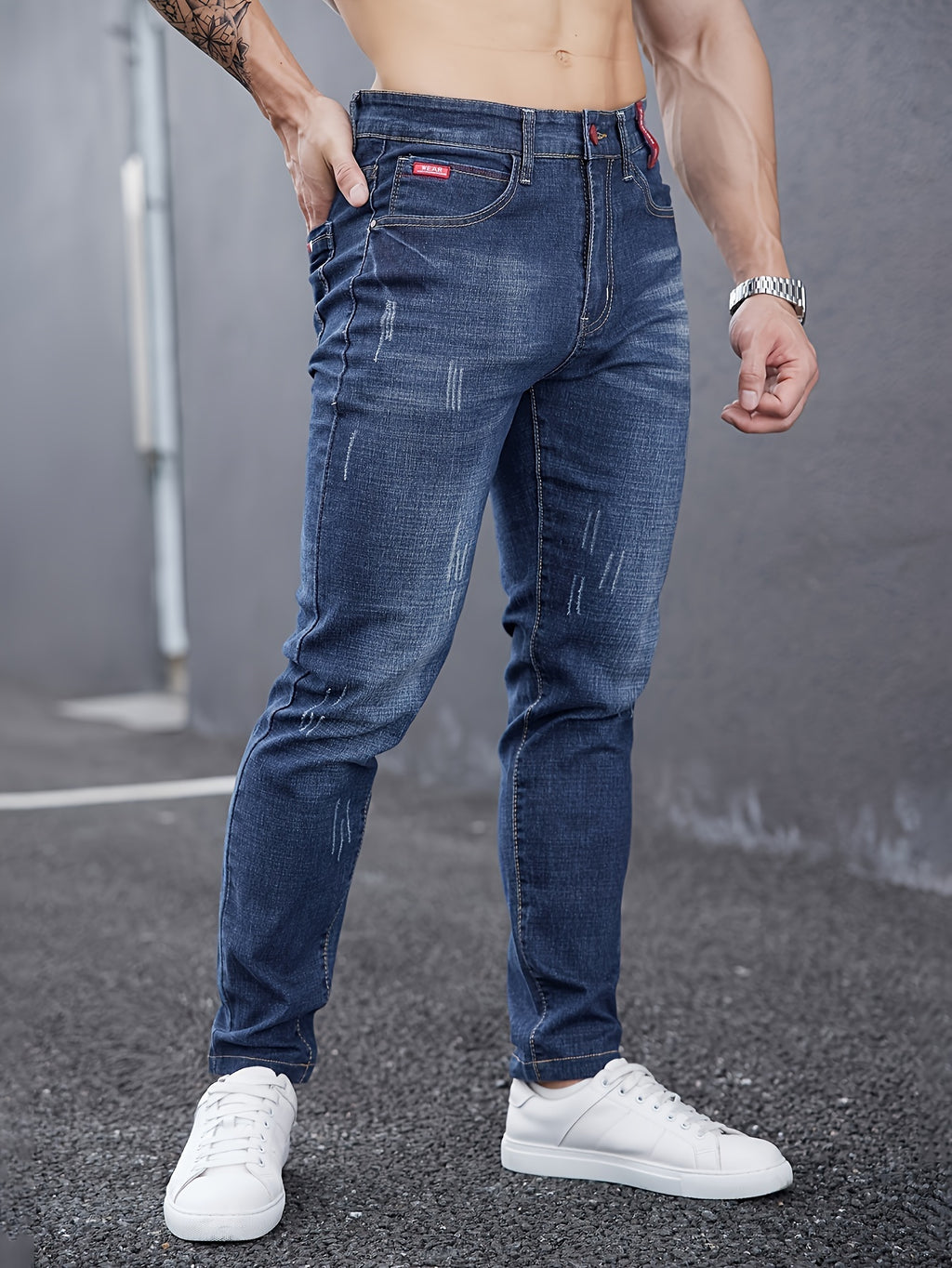 WL Boutique Men | Slim-Fit Light Wash Faux Denim with Embroidered Detail